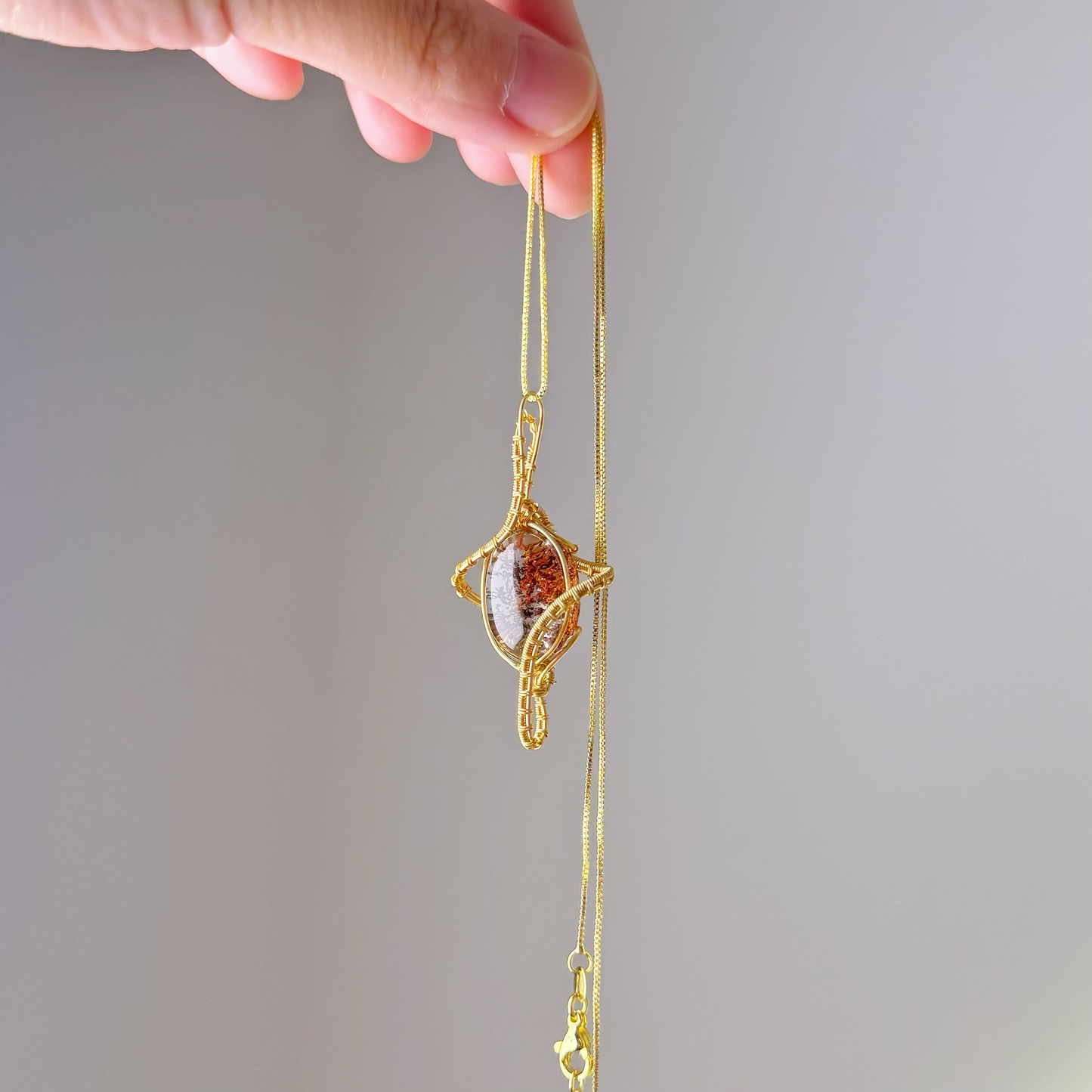 Polaris - Handmade Natural Red Phantom Quartz Crystal Wire Wrapped Necklace-Ninaouity