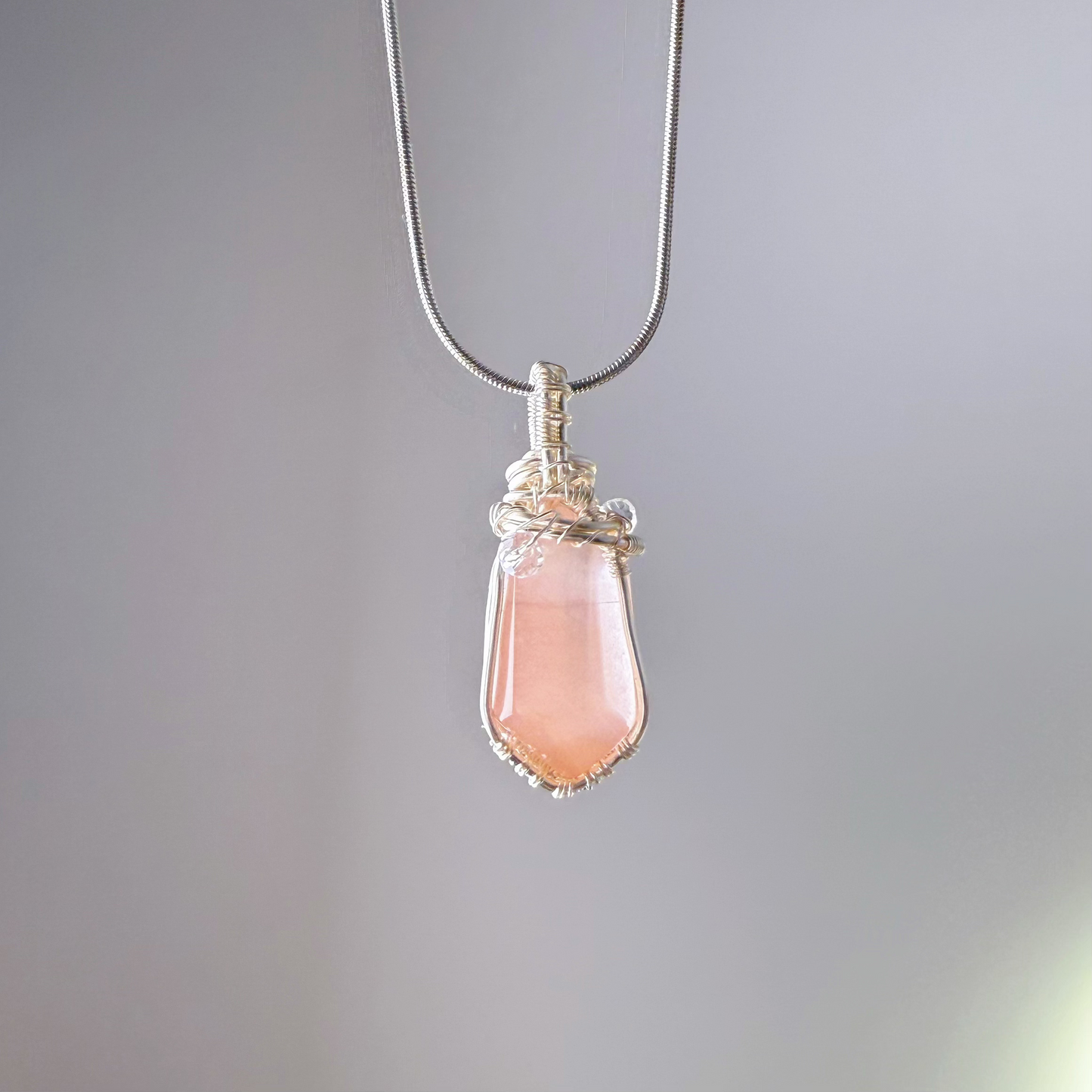 Handmade Natural Pink Rutilated Quartz Crystal Wire Wrapped Necklace-Ninaouity
