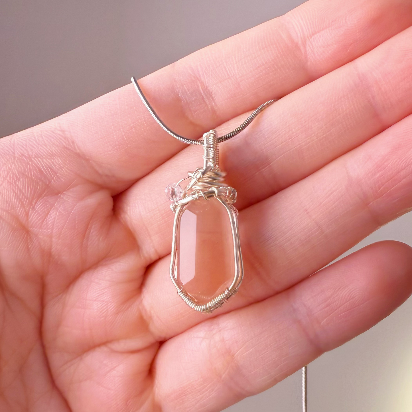 Handmade Natural Pink Rutilated Quartz Crystal Wire Wrapped Necklace-Ninaouity