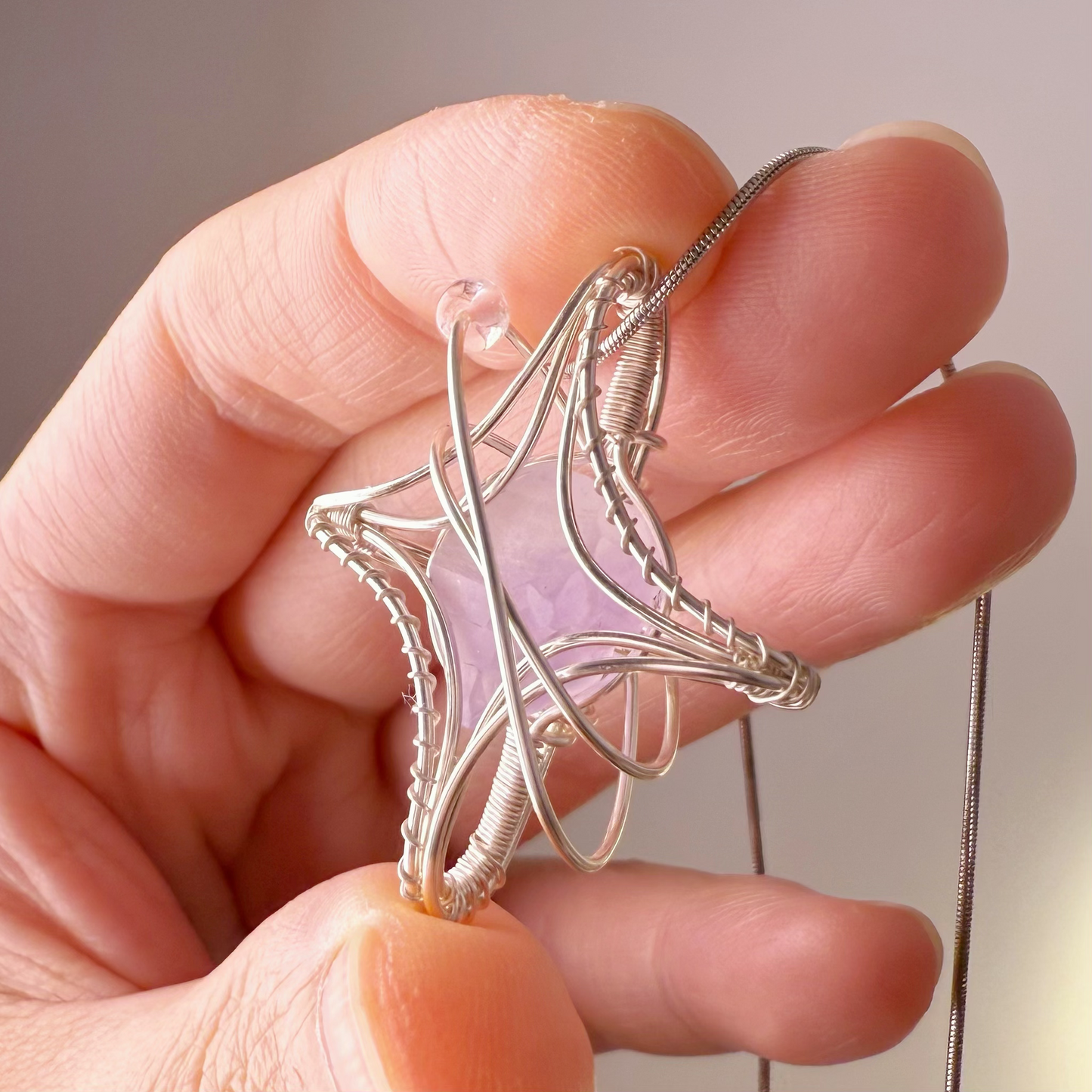 Silver Light Purple Amethyst Raw Stone Polaris Wire Wrap Necklace-Ninaouity