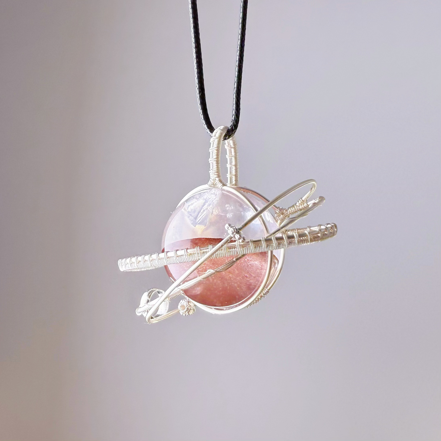 Giant Planet - Natural Fire Quartz Crystal Planet Wire Wrapped Necklace-Ninaouity