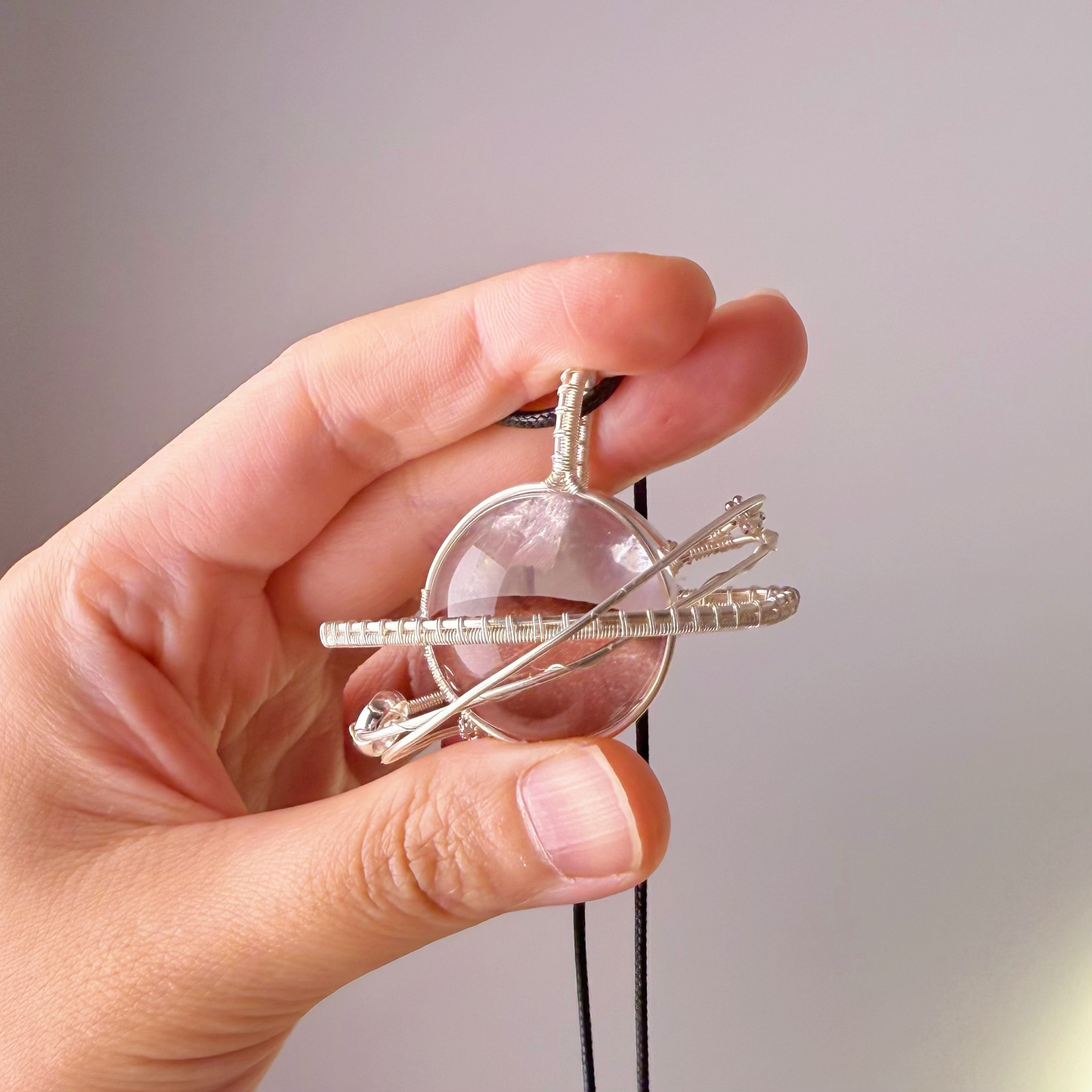 Giant Planet - Natural Fire Quartz Crystal Planet Wire Wrapped Necklace-Ninaouity