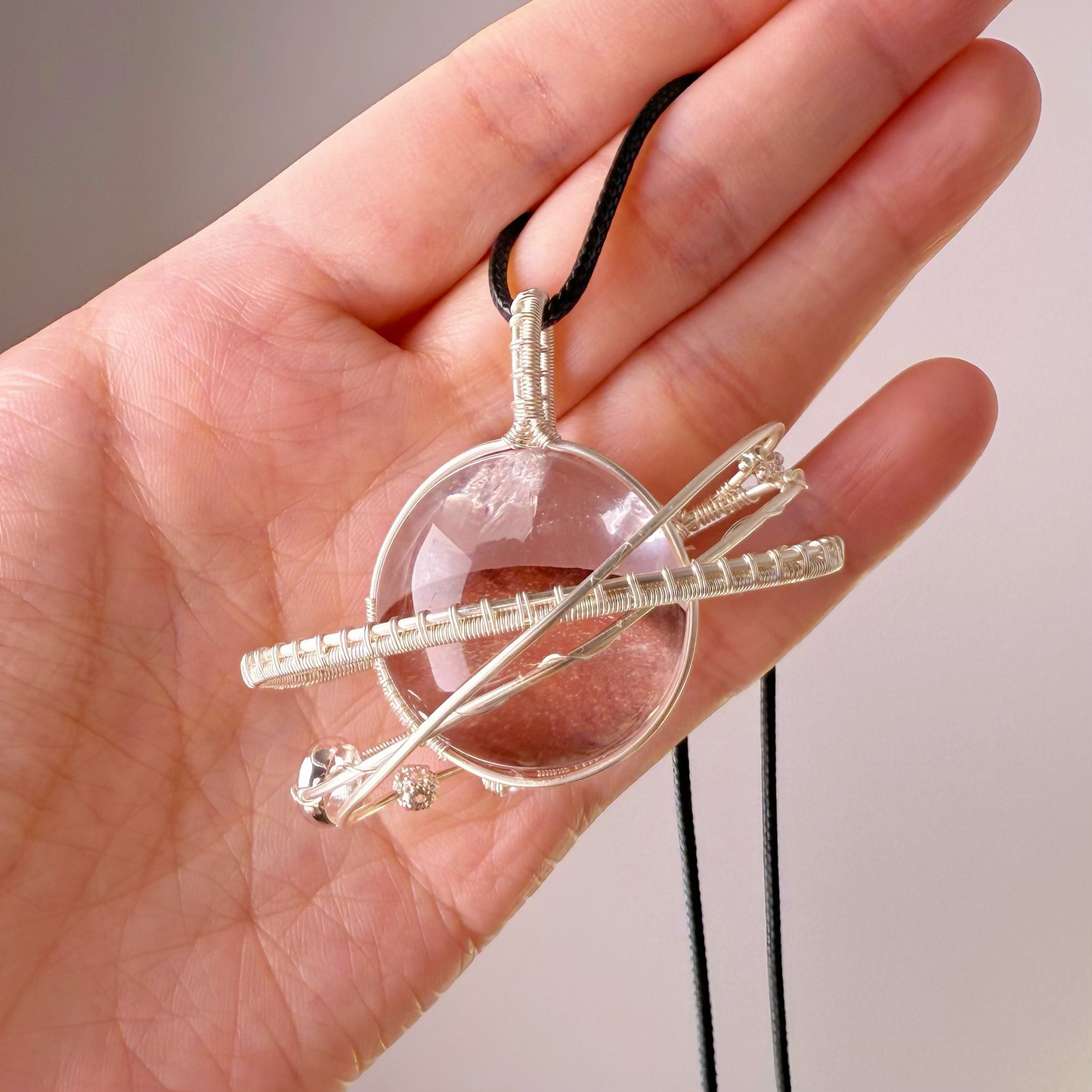 Giant Planet - Natural Fire Quartz Crystal Planet Wire Wrapped Necklace-Ninaouity