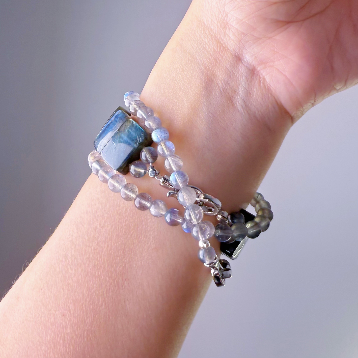 Natural Labradorite Blue Moonstone Crystal Double Chain Apple Watch Strap-Ninaouity