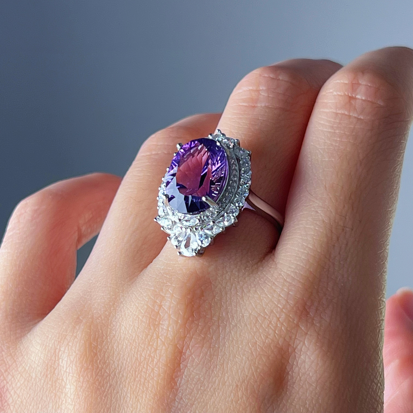 Amethyst Oval Laser-Cut Statement Ring-Ninaouity