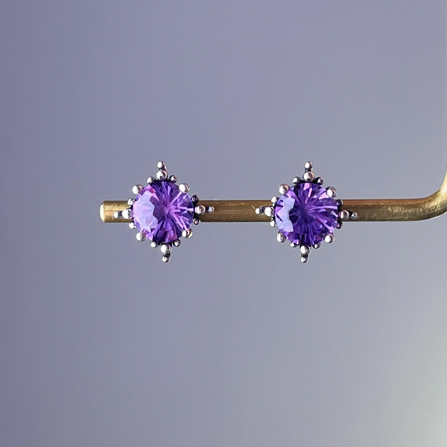 Amethyst Rose Cut Silver Earrings-Ninaouity