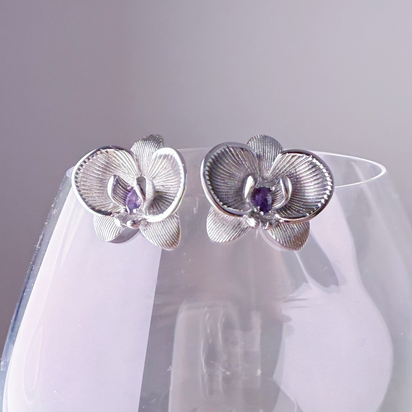 Silver Orchid Flower Earrings-Ninaouity