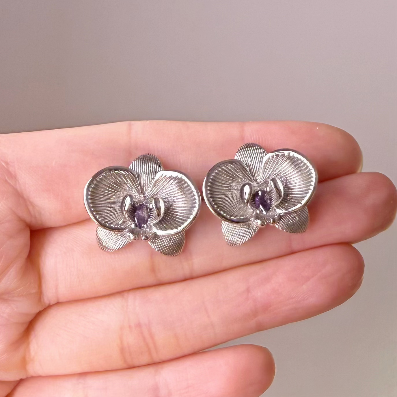 Silver Orchid Flower Earrings-Ninaouity