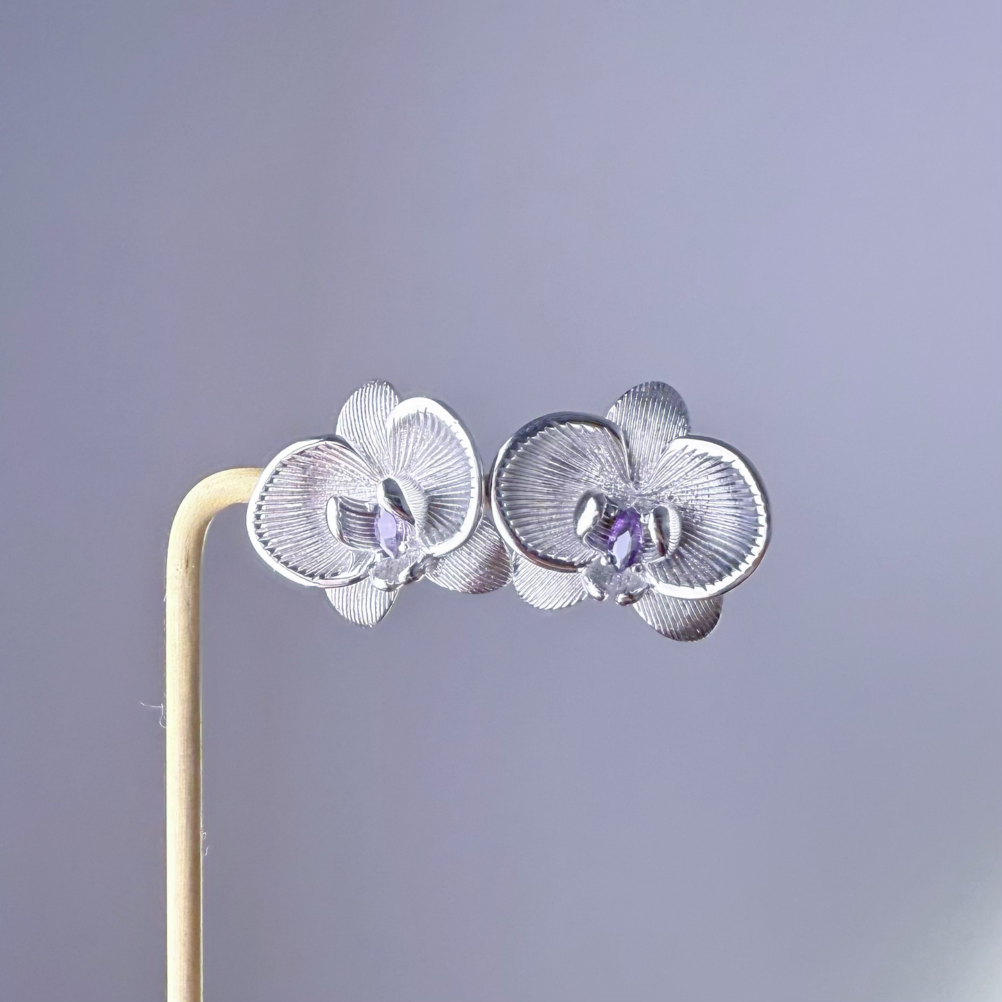Silver Orchid Flower Earrings-Ninaouity