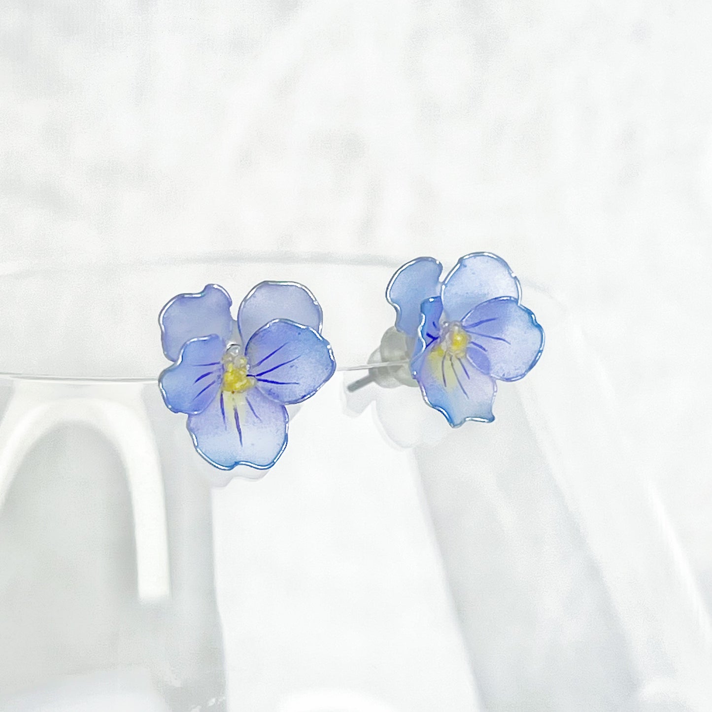 Handmade Spring Blue Pansy Flower Earrings-Ninaouity