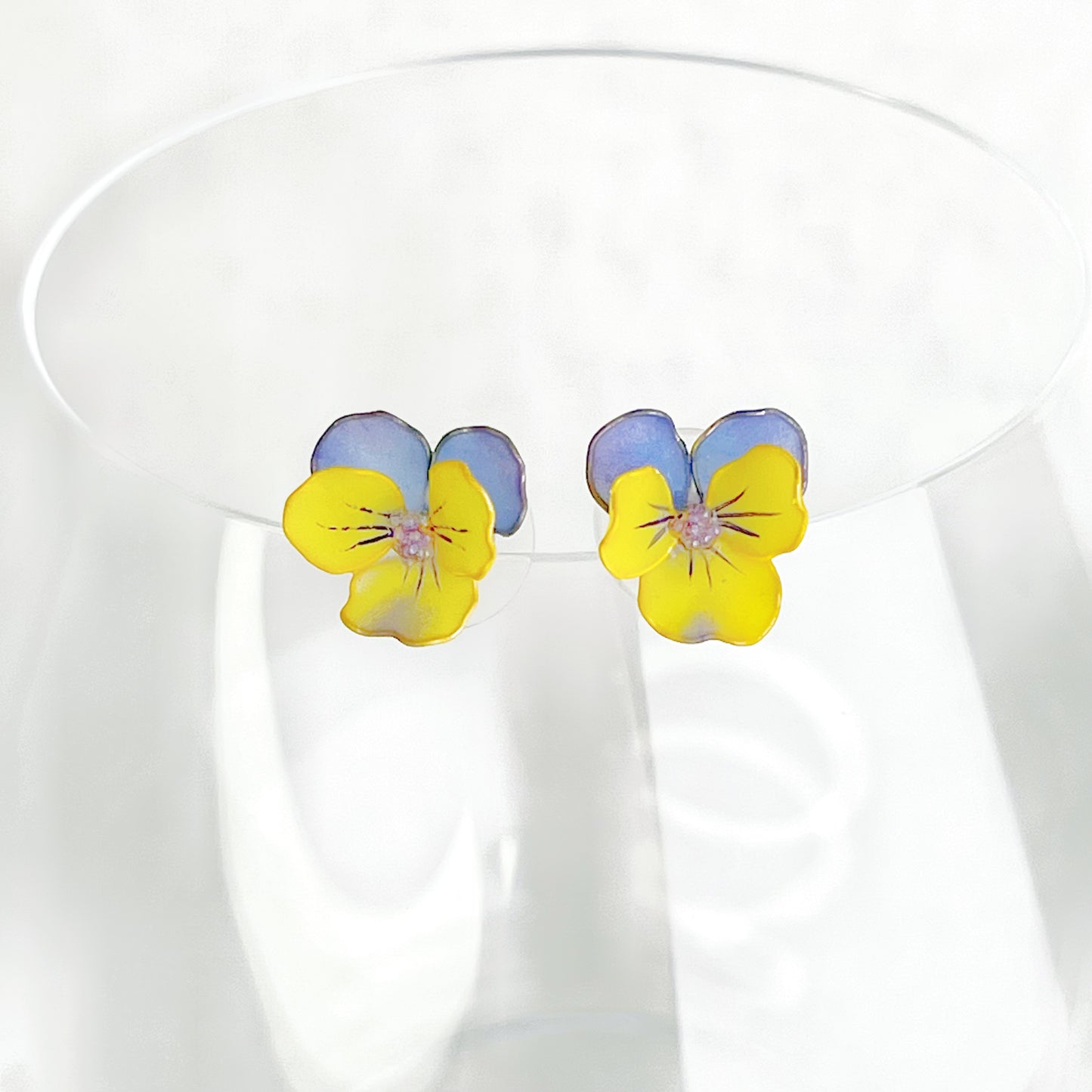 Handmade Spring Purple and Yellow Pansy Flower Earrings-Ninaouity