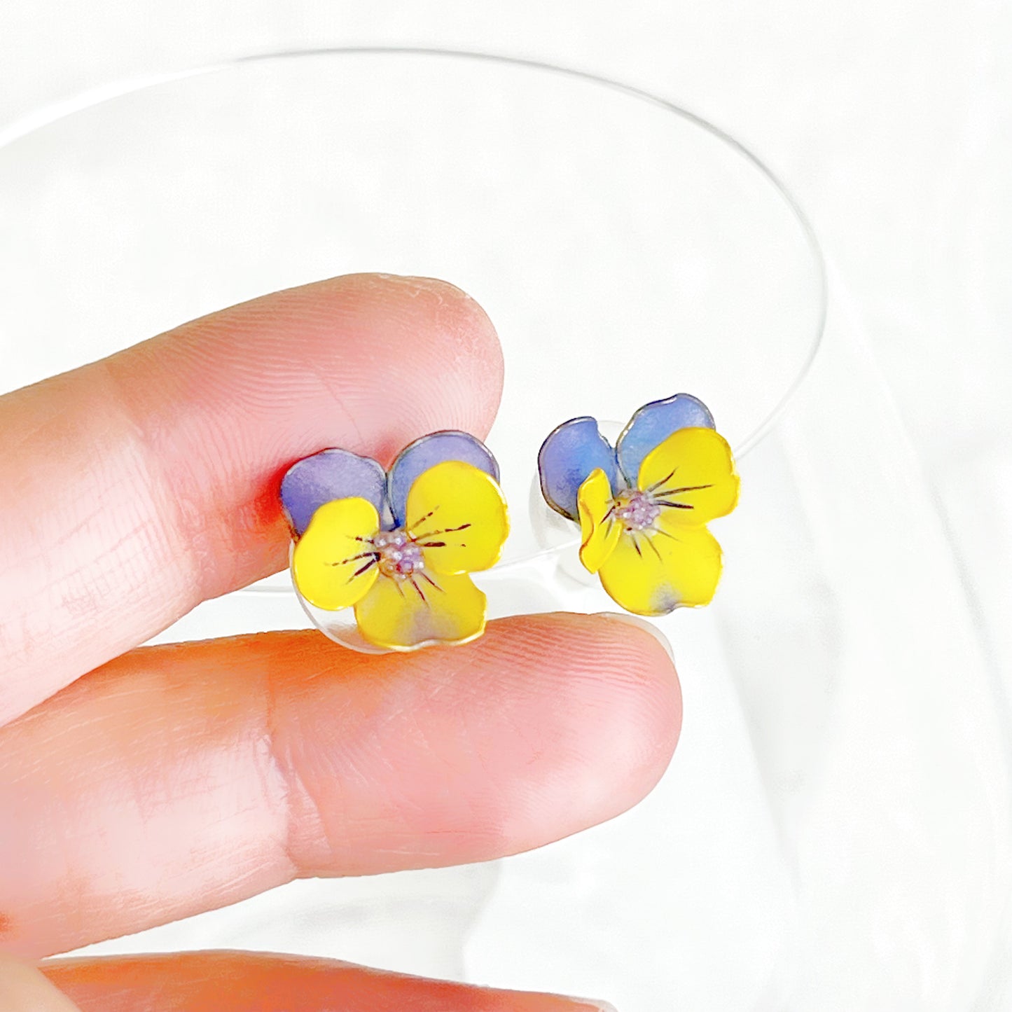 Handmade Spring Purple and Yellow Pansy Flower Earrings-Ninaouity