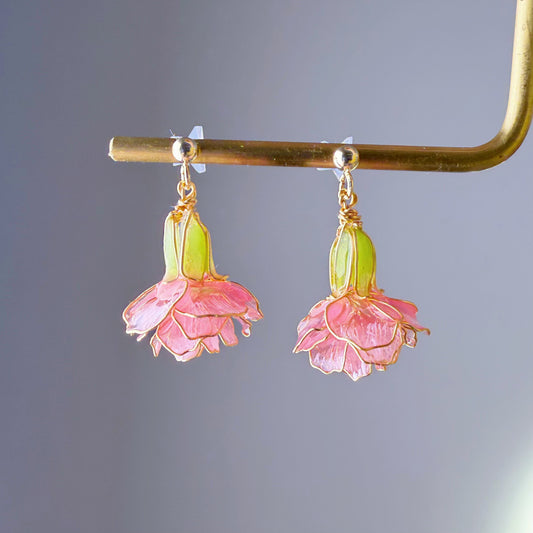 Handmade Pink Carnation Flower Stud Earrings