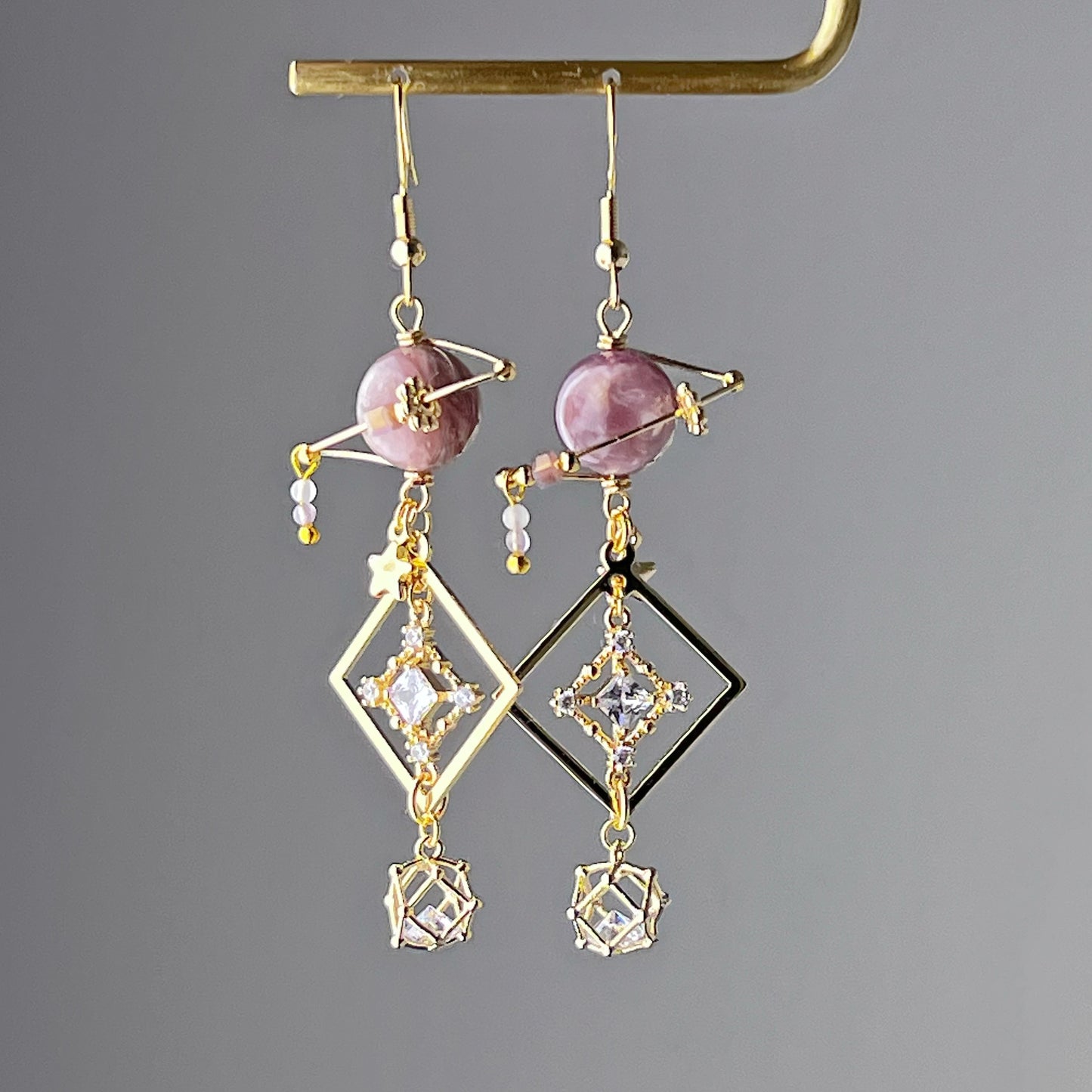 Purple Lepidolite Planet and Squares Earrings-Ninaouity