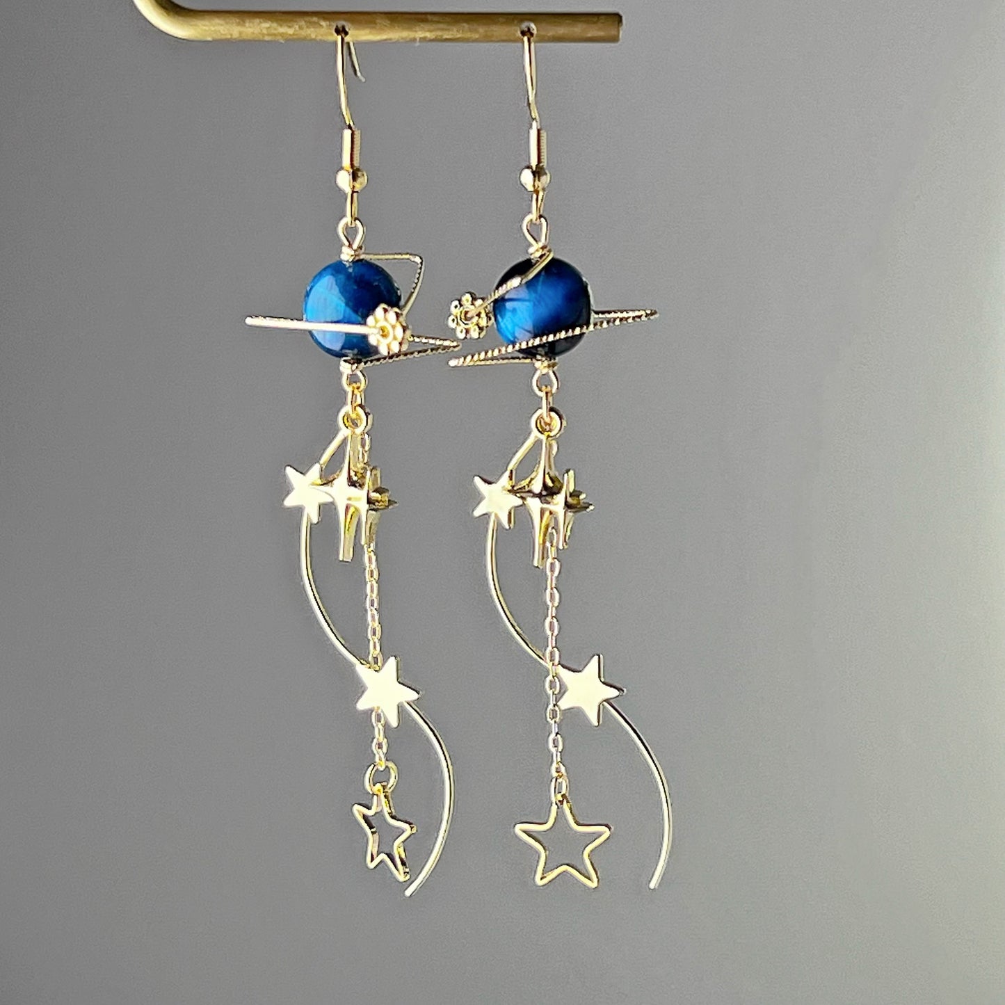 Tiger's Eye Jupiter Planet and Milky Walk Earrings-Ninaouity