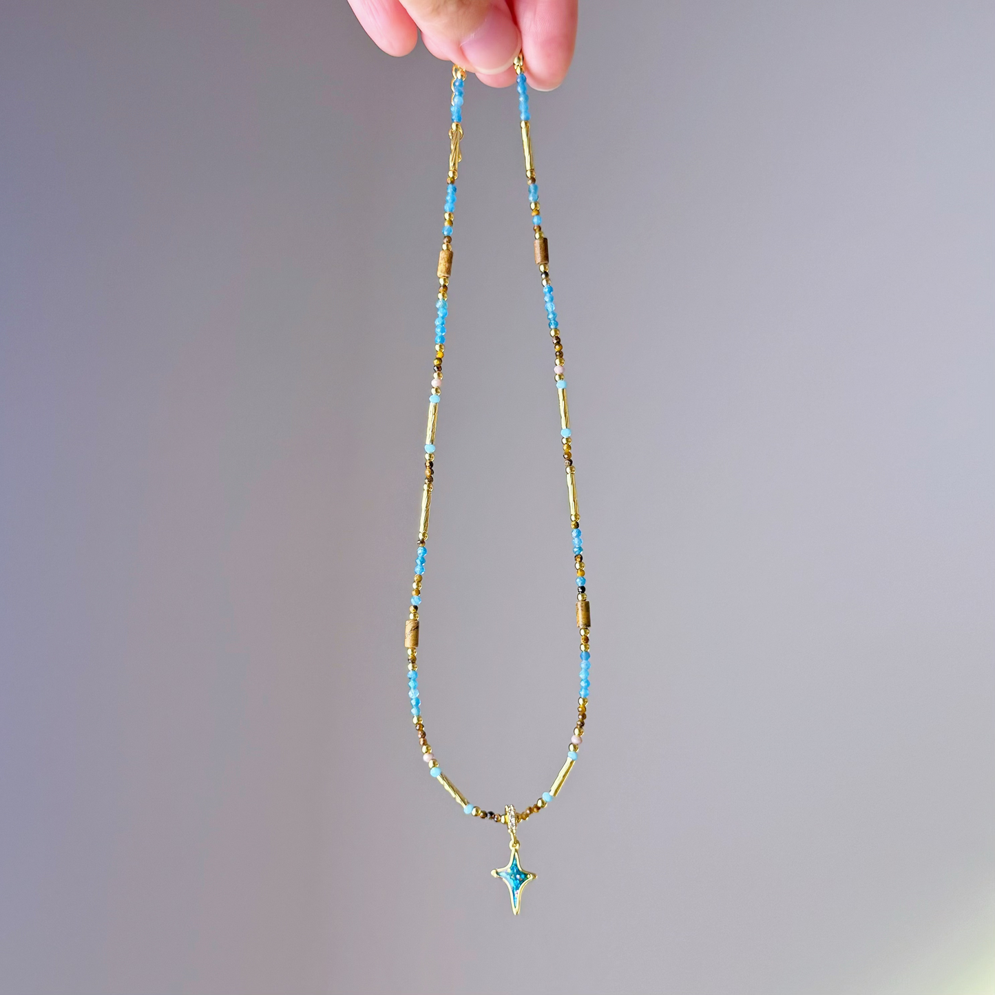 Blue Polaris with Tigers Eye and Apatite Necklace-Ninaouity