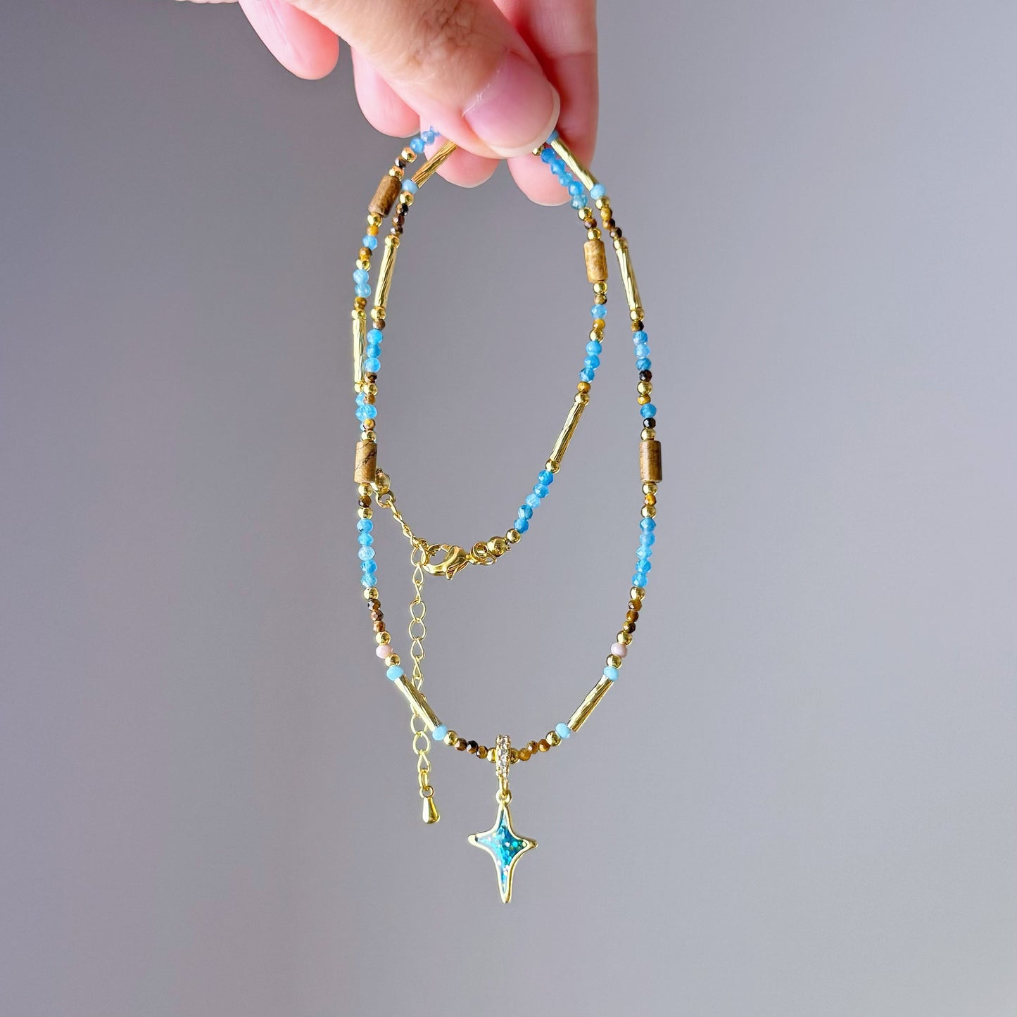 Blue Polaris with Tigers Eye and Apatite Necklace-Ninaouity