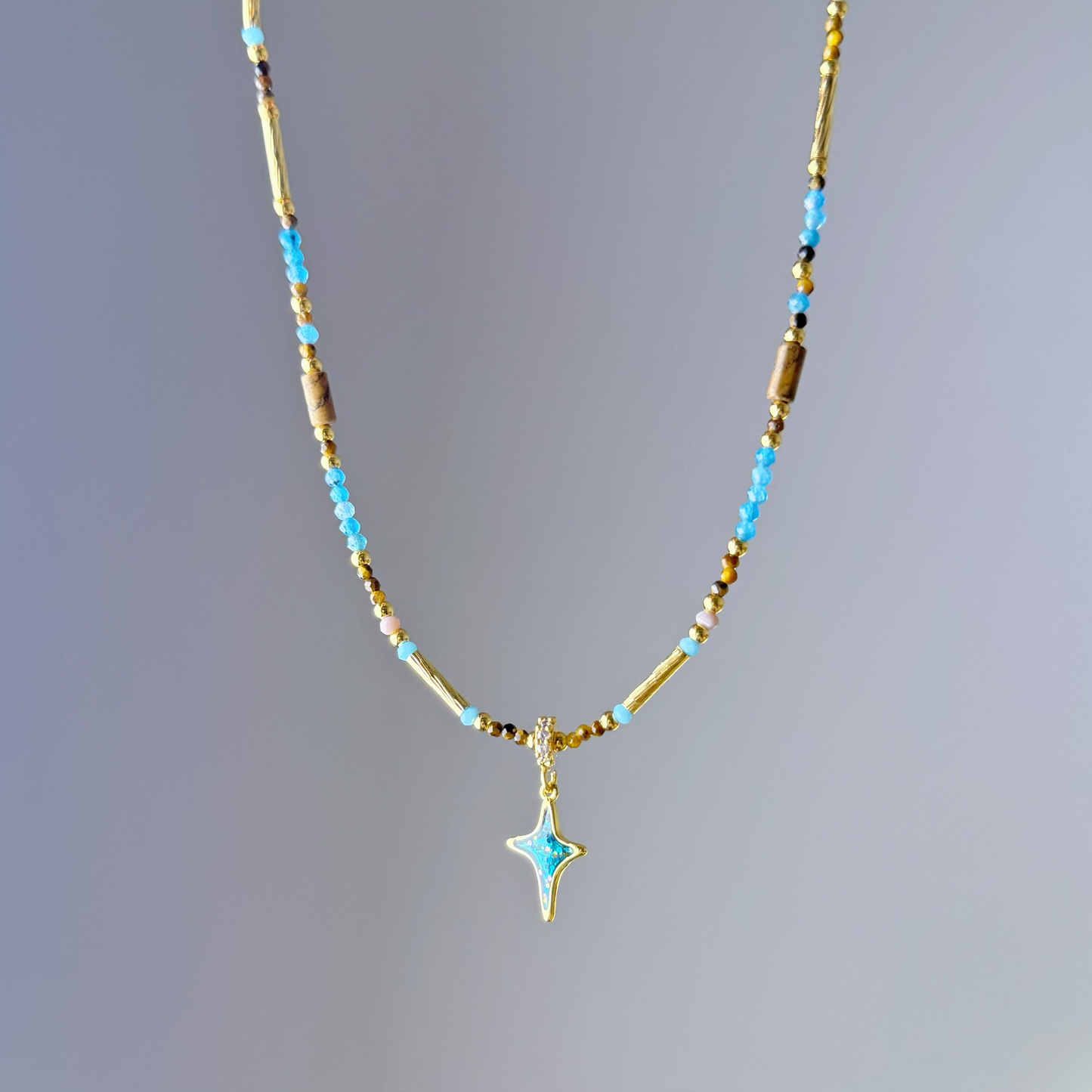 Blue Polaris with Tigers Eye and Apatite Necklace-Ninaouity