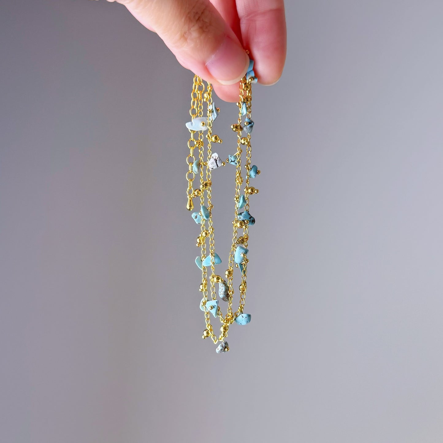 Green Turquoise Stones Chain Necklace-Ninaouity