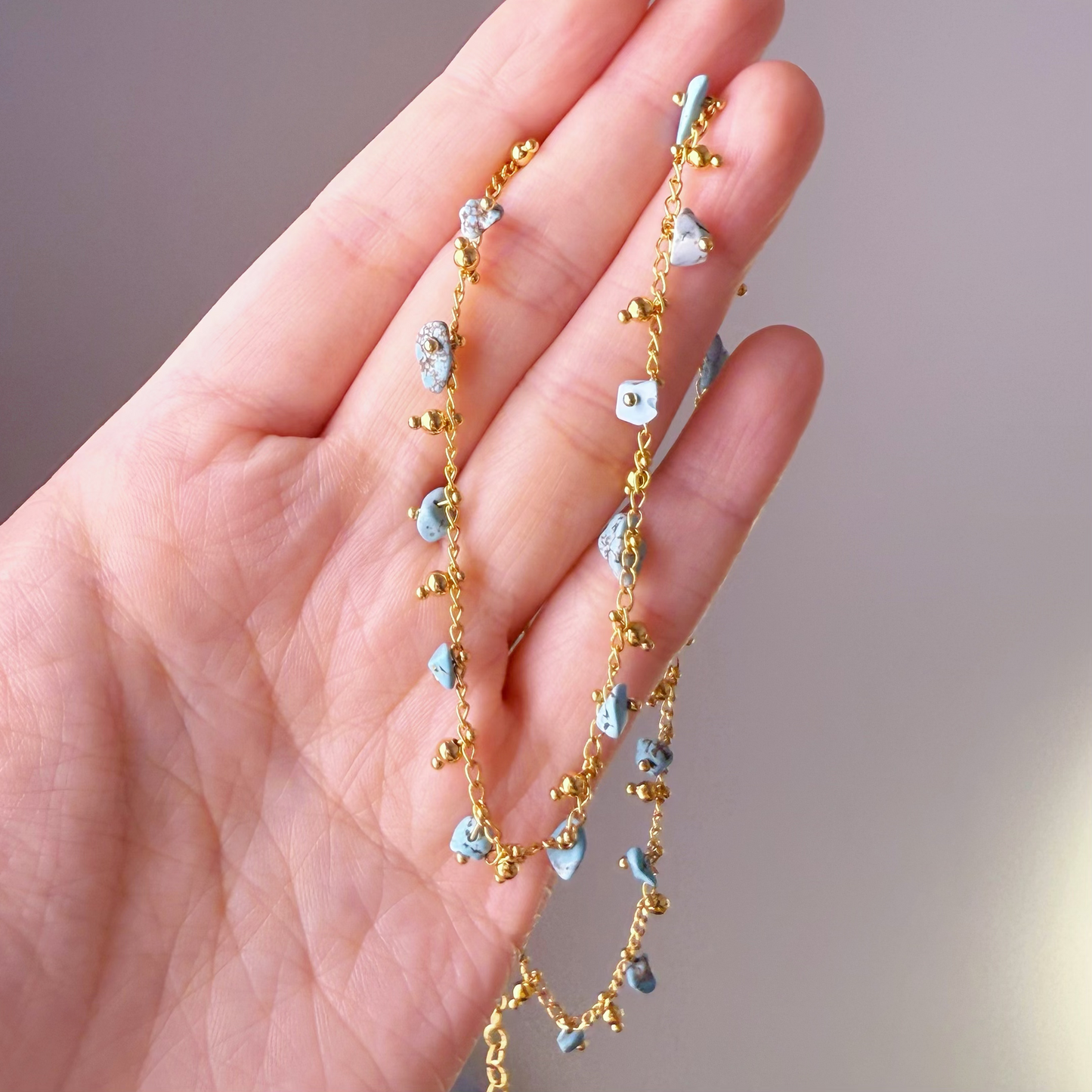 Green Turquoise Stones Chain Necklace-Ninaouity
