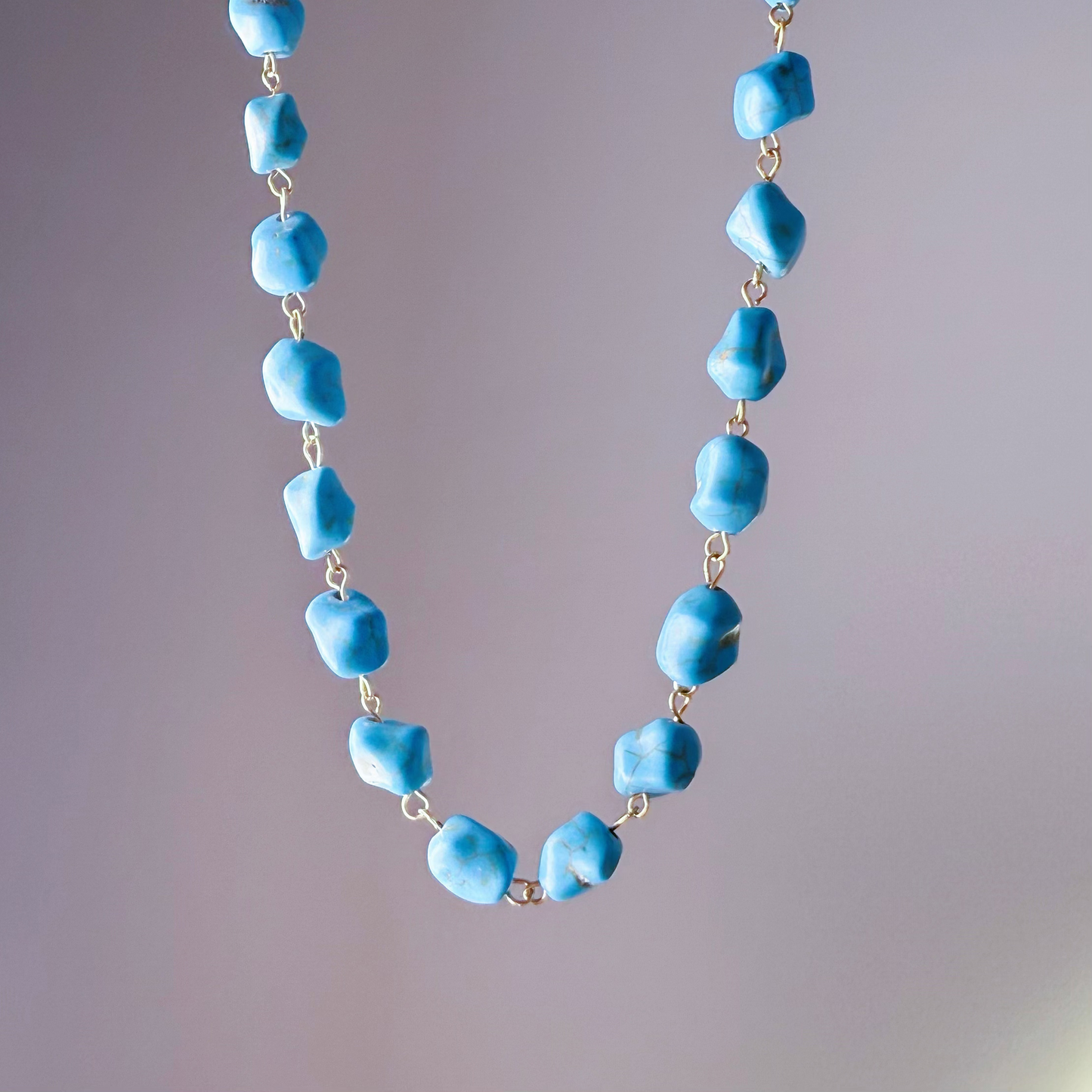 Large Blue Turquoise Stones Chain Necklace-Ninaouity