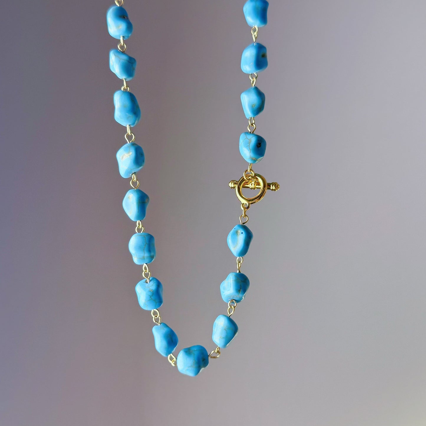 Large Blue Turquoise Stones Chain Necklace-Ninaouity