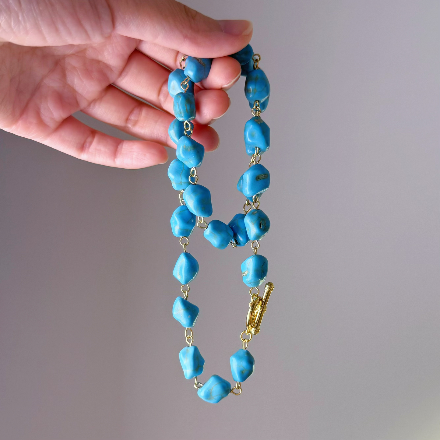 Large Blue Turquoise Stones Chain Necklace-Ninaouity