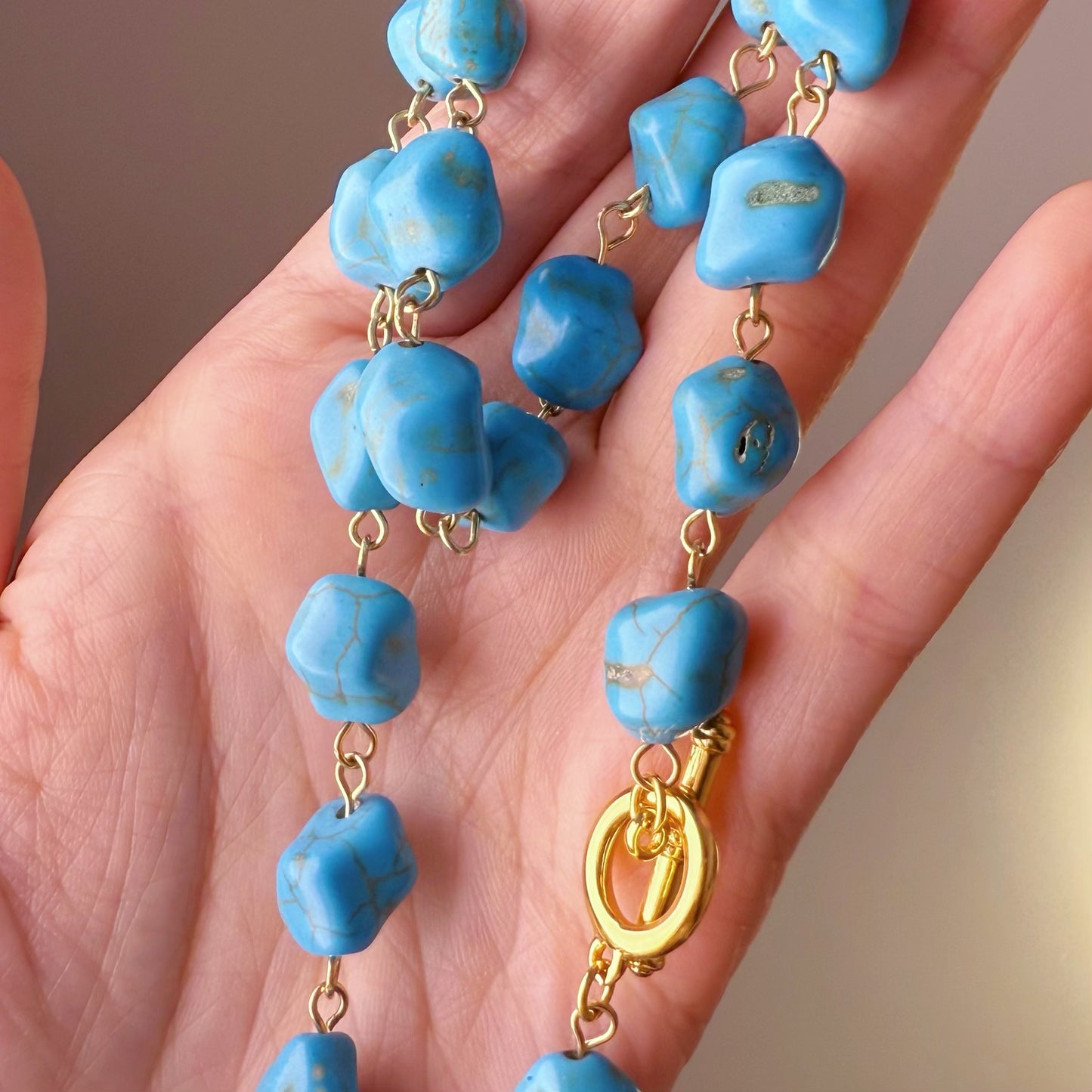 Large Blue Turquoise Stones Chain Necklace-Ninaouity