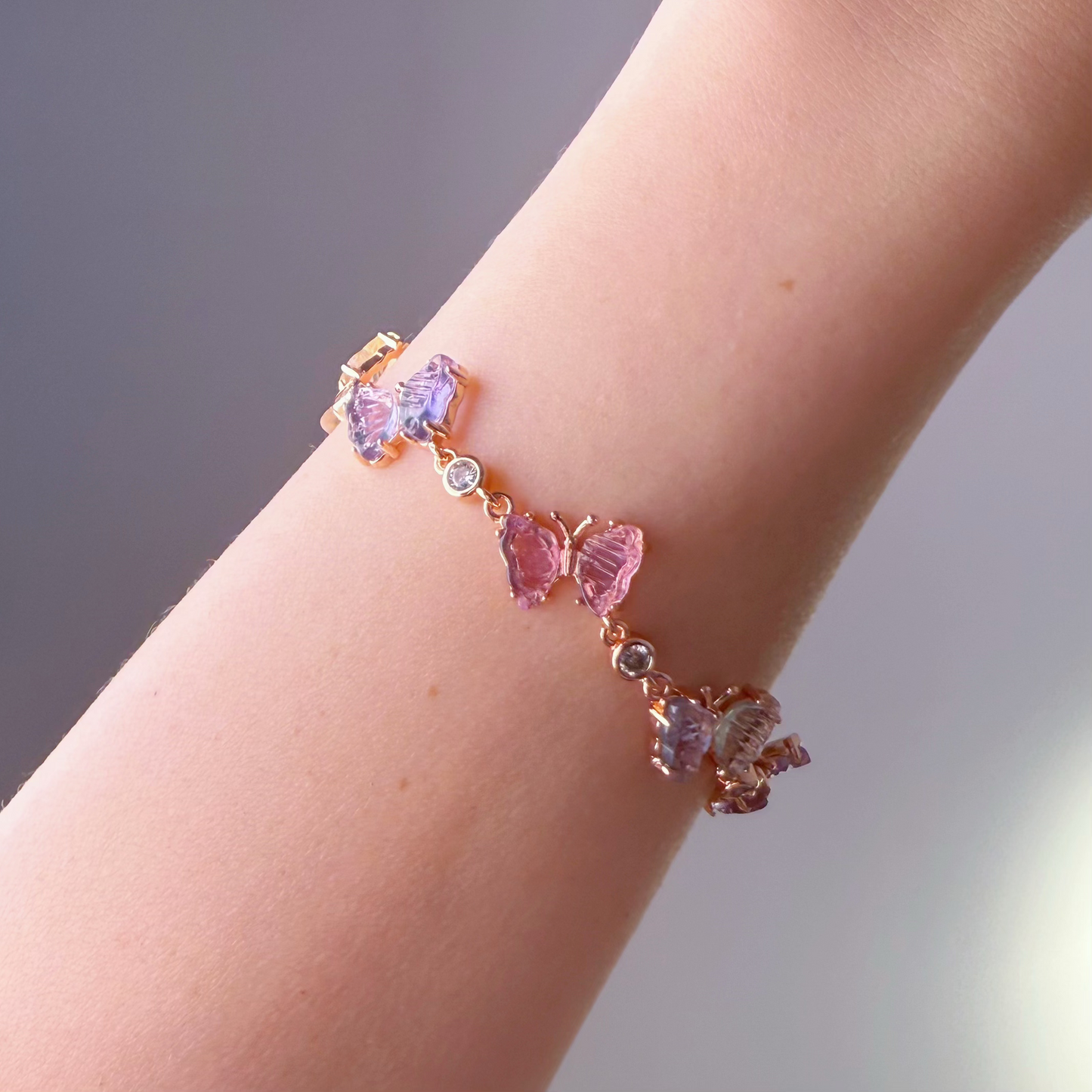 Rose Gold Rainbow Butterflies Fluorite Crystal Bracelet-Ninaouity