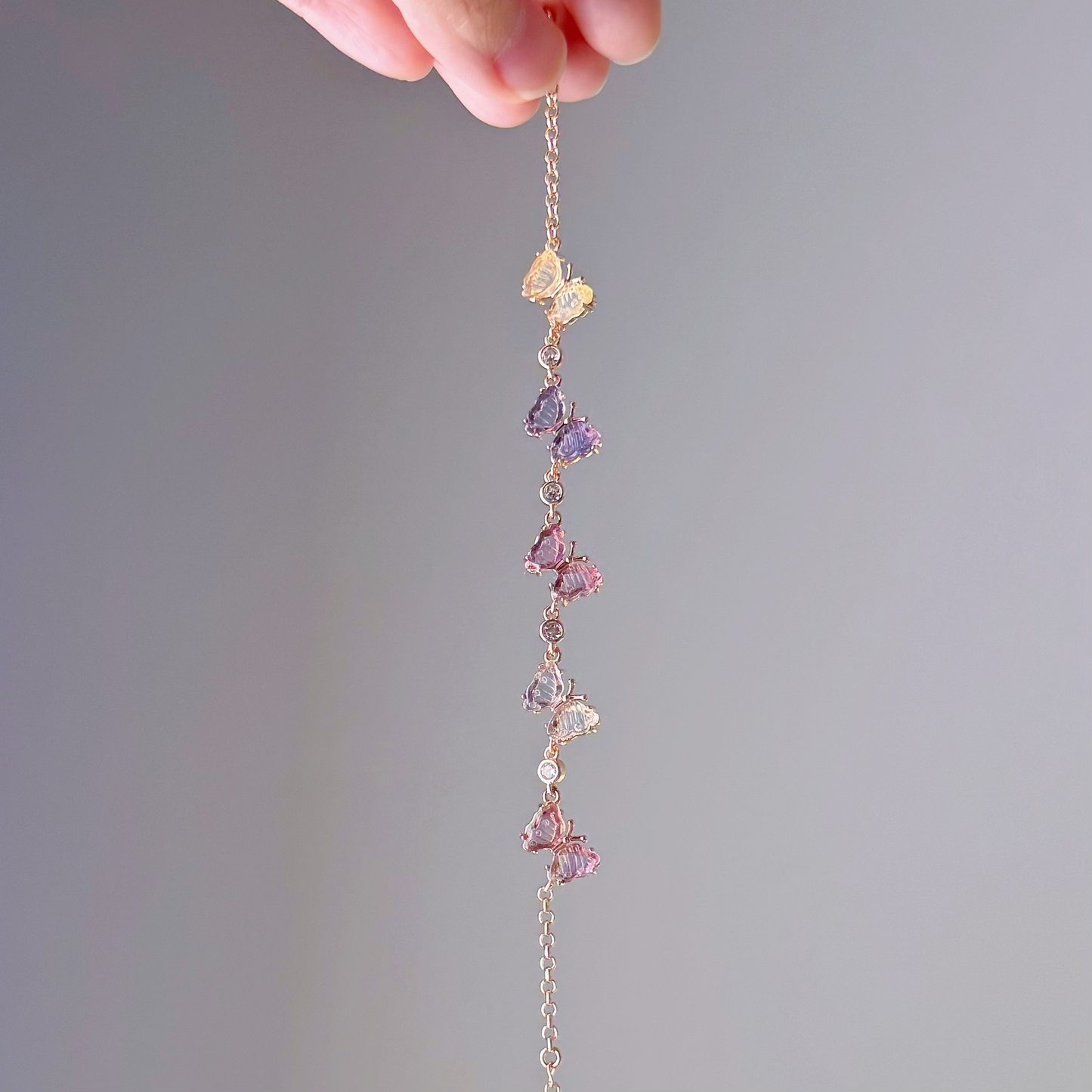 Rose Gold Rainbow Butterflies Fluorite Crystal Bracelet-Ninaouity