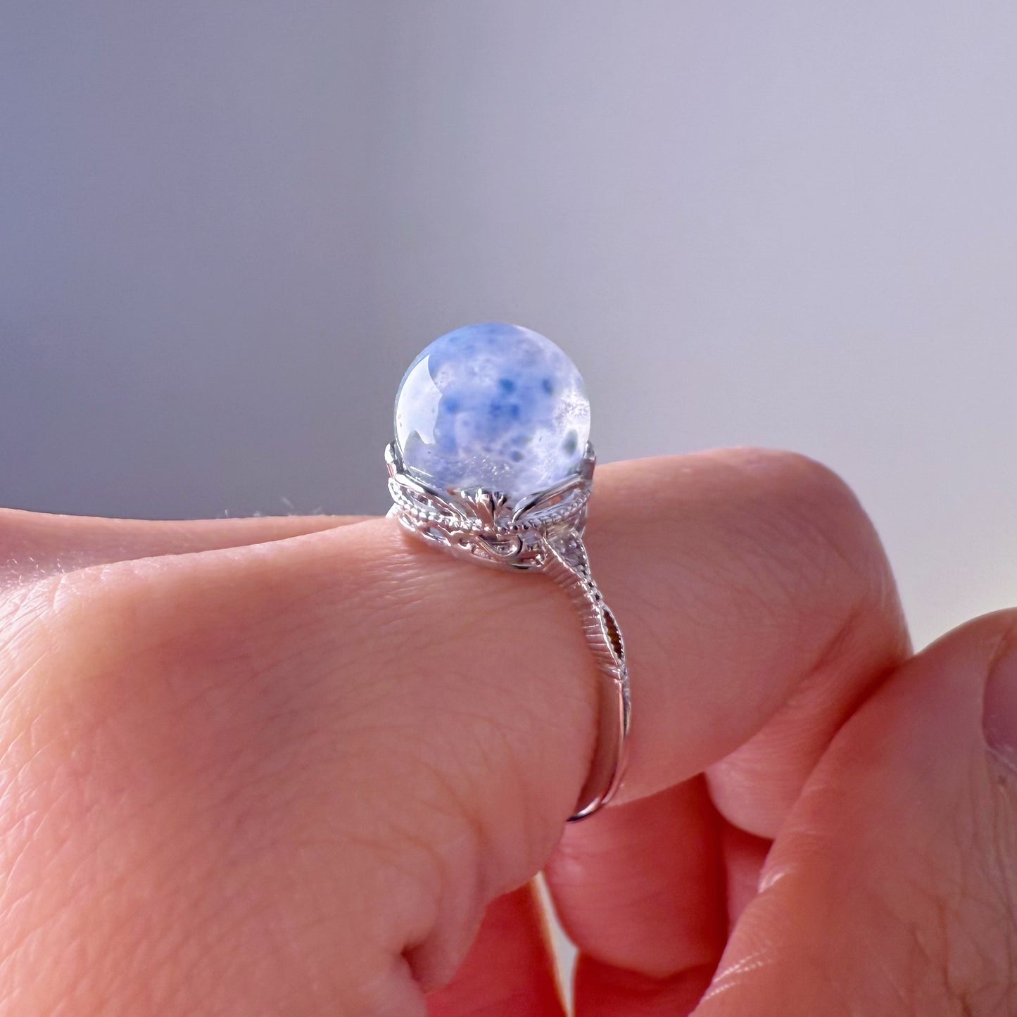Handmade Natural Blue Rutilated Quartz Crystal Ring-Ninaouity