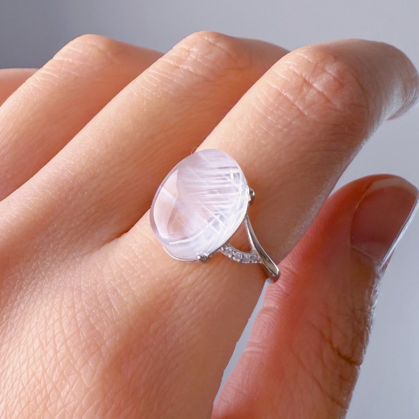 Handmade Natural Blue Needle Quartz Crystal Silver Ring