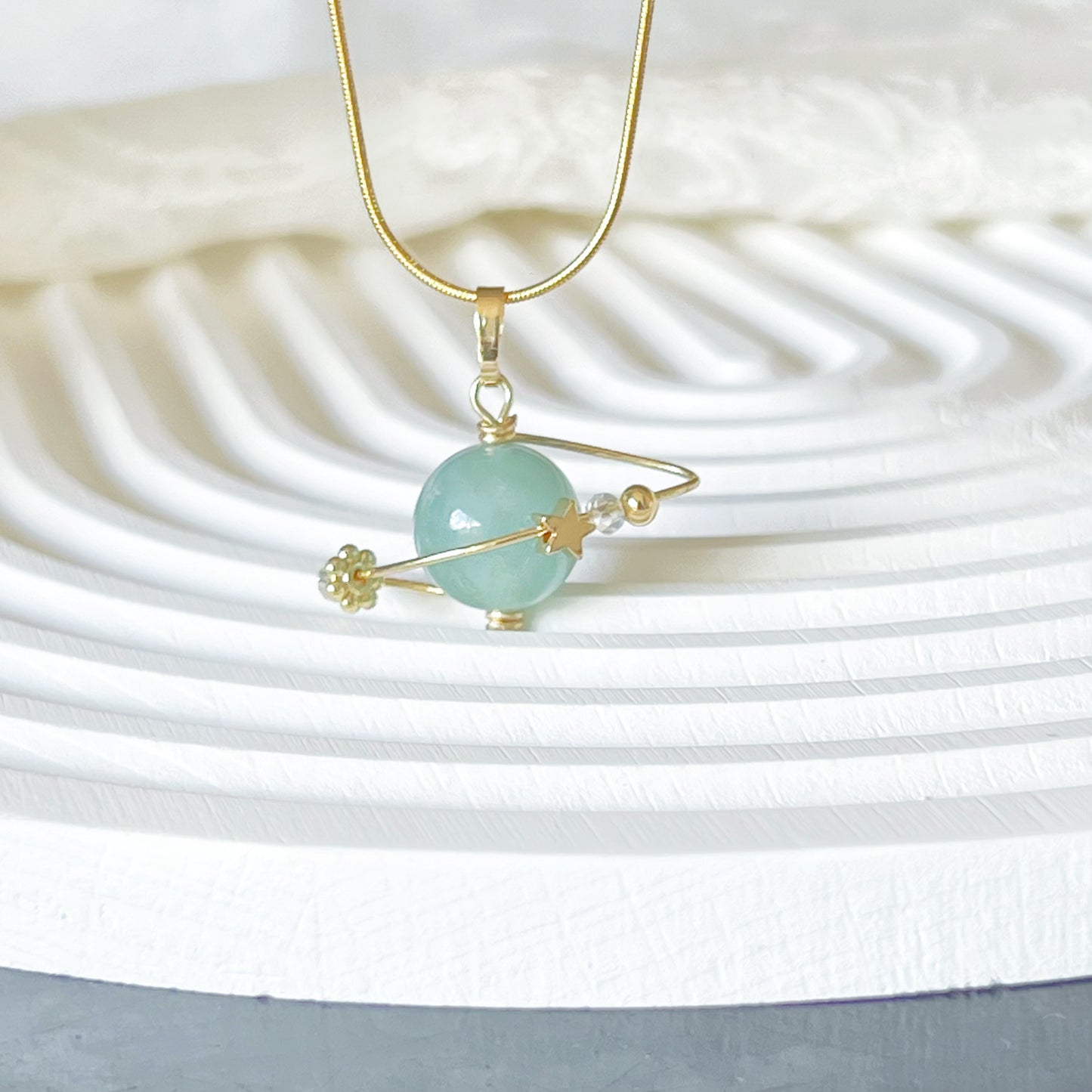 Aquamarine Planet and Star Pendant Necklace-Ninaouity