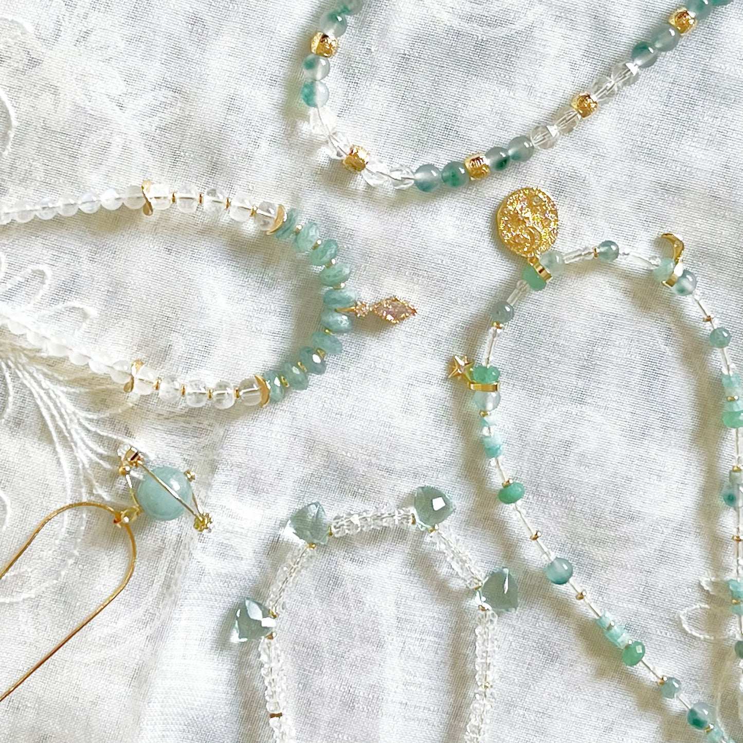 Moon and Star Pendant with Green Jade Chain Necklace-Ninaouity