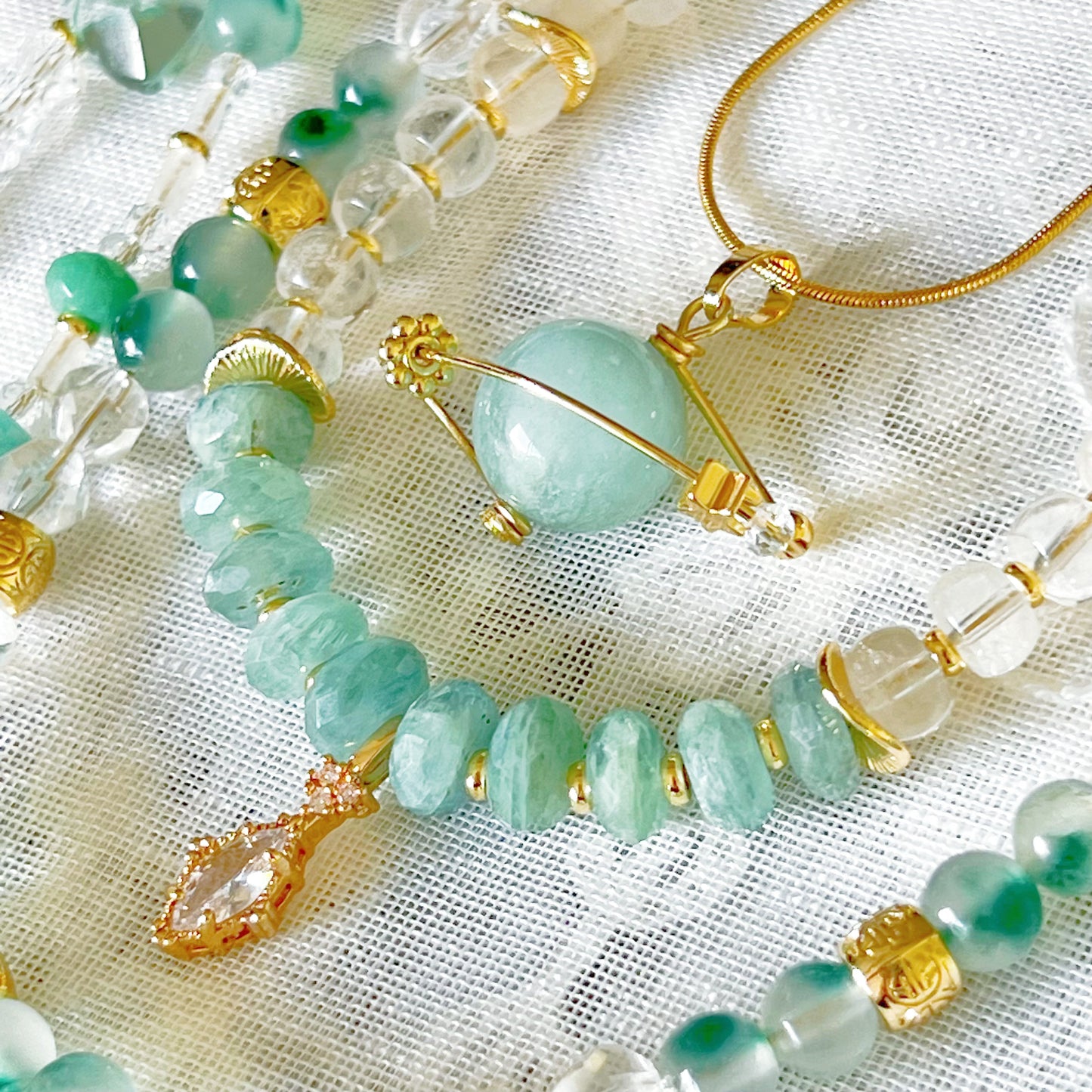 Green Kyanite and Blue Moonstone Crystal Necklace-Ninaouity