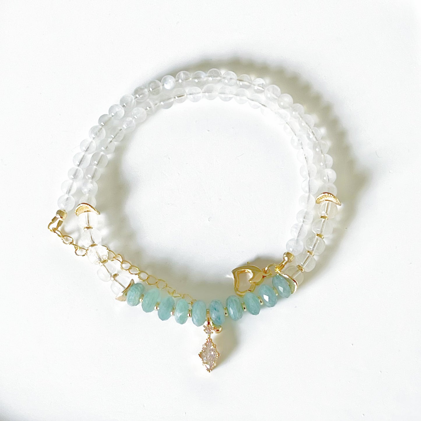 Green Kyanite and Blue Moonstone Crystal Necklace-Ninaouity