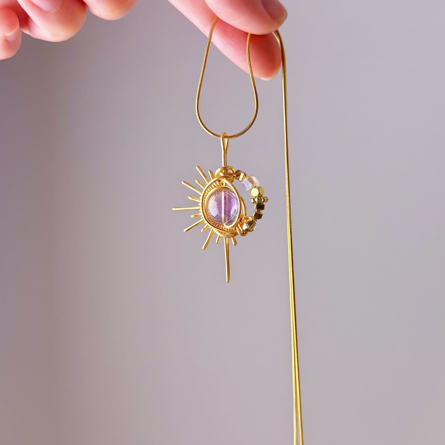 Sunburst - Handmade Natural Amethyst Crystal Wire Wrapped Necklace