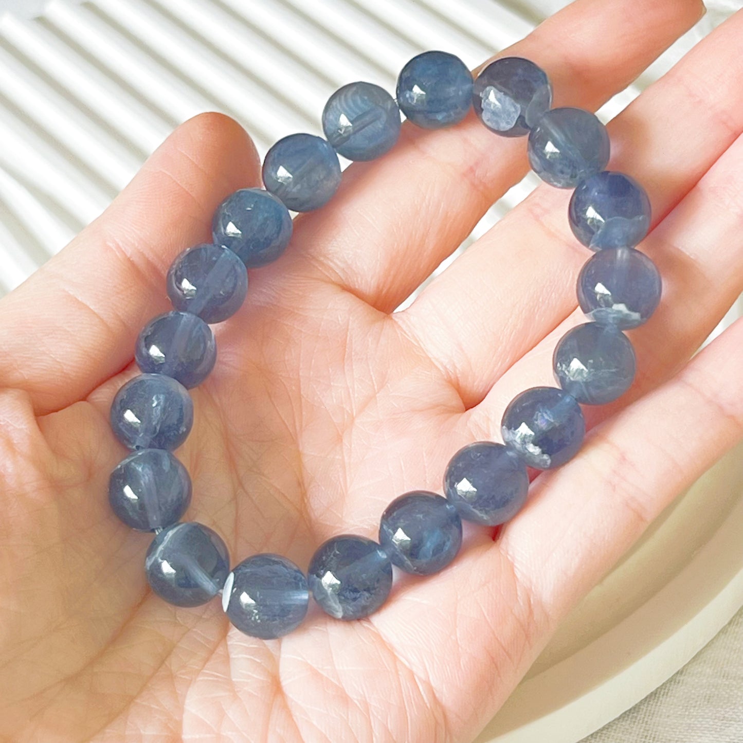Third Eye and Throat Chakra Natural Blue Fluorite Crystal Bracelet-Ninaouity
