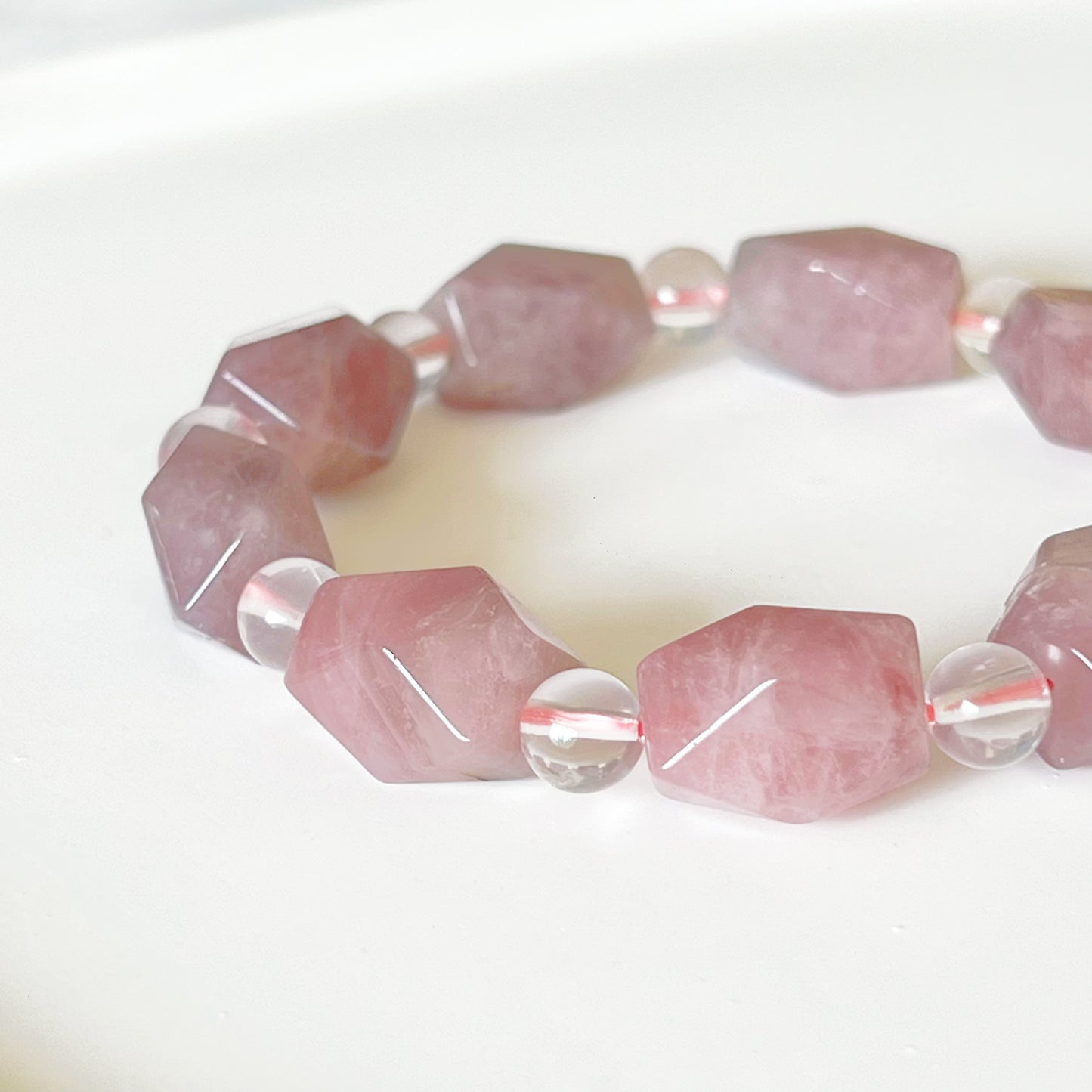 Heart Chakra Natural Madagascar Rose Quartz Crystal Freeform Cut Bracelet-Ninaouity