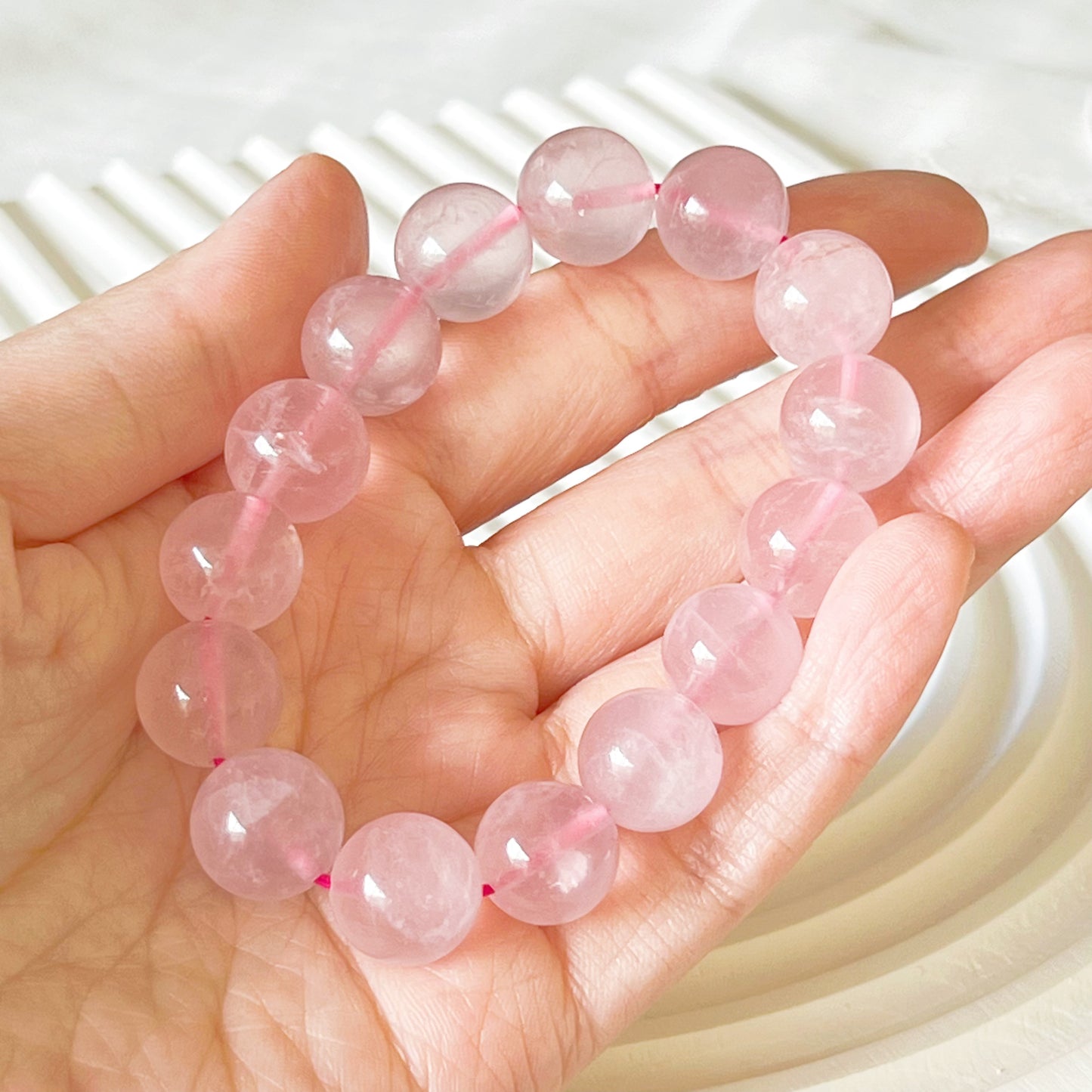 Heart Chakra Natural Mozambique Rose Quartz Crystal Bracelet-Ninaouity