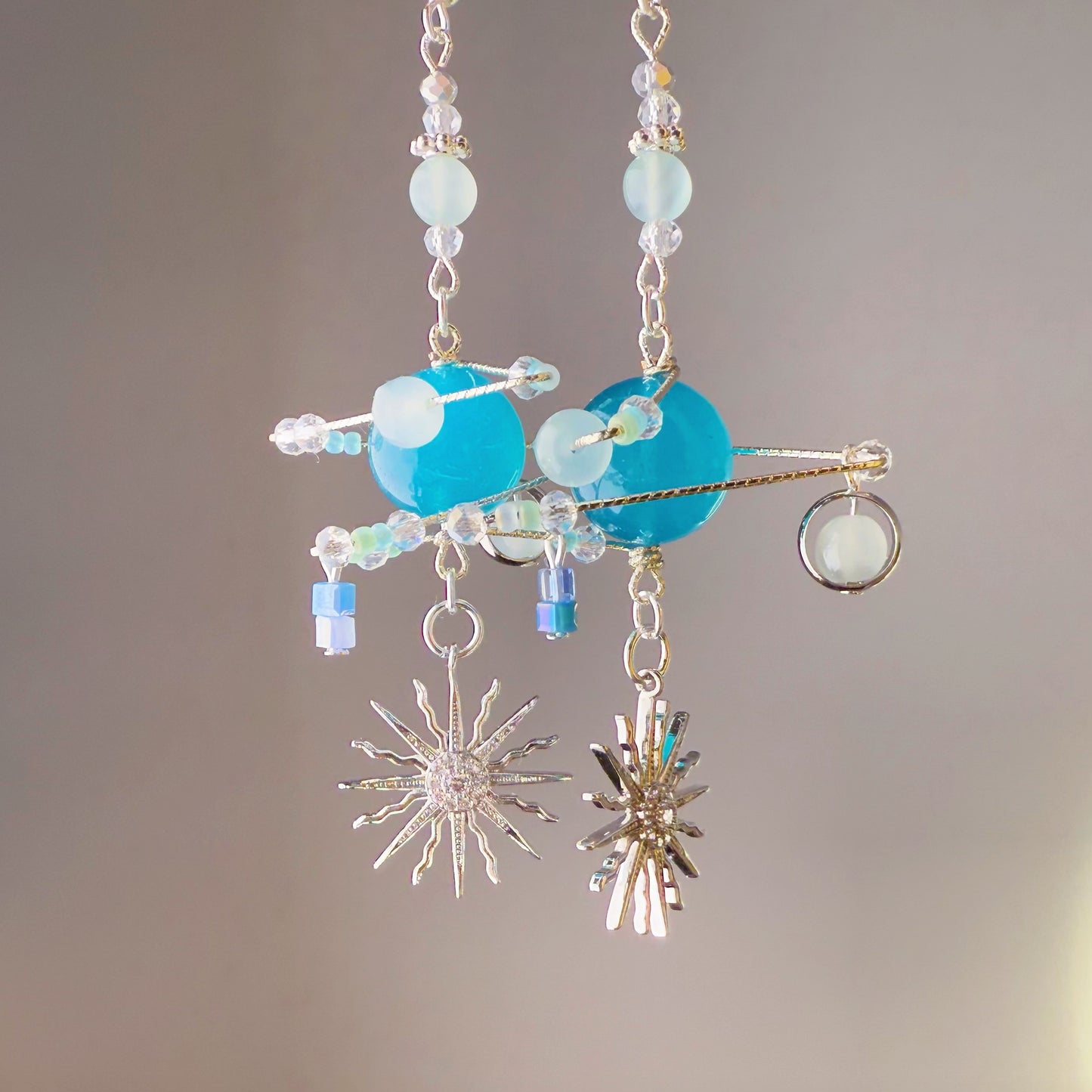 Neptune Planet in Solar System Blue Green Amazonite Crystal Celestial Earrings