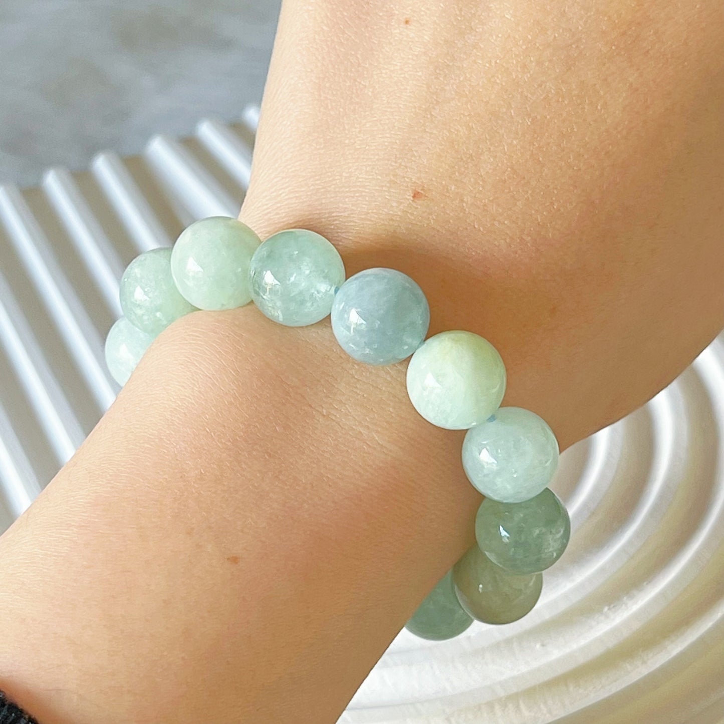 Throat Chakra Natural Green Tone Aquamarine Crystal Bracelet-Ninaouity