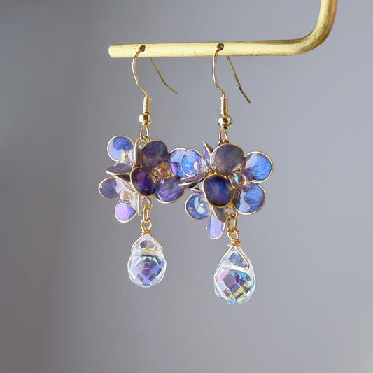 Handmade Dark Blue Hydrangeas Flowers Earrings