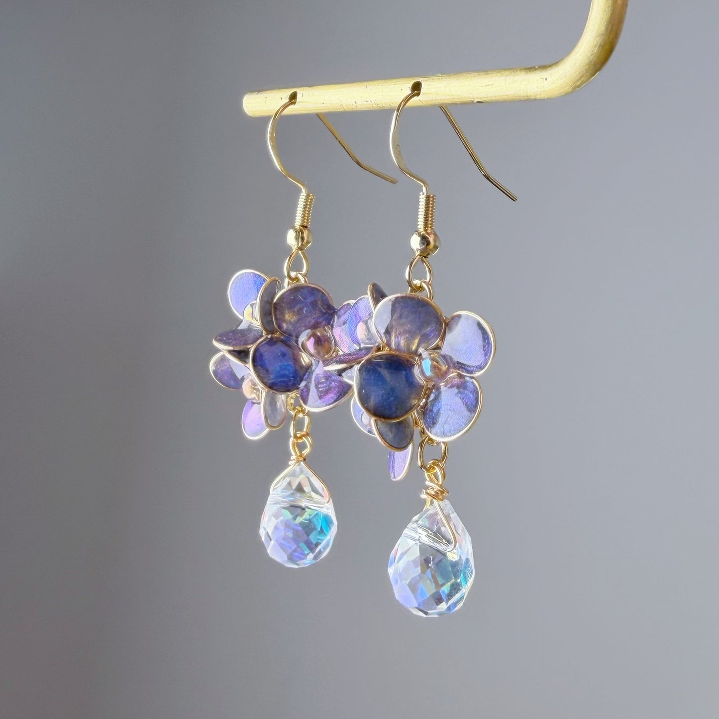 Handmade Dark Blue Hydrangeas Flowers Earrings