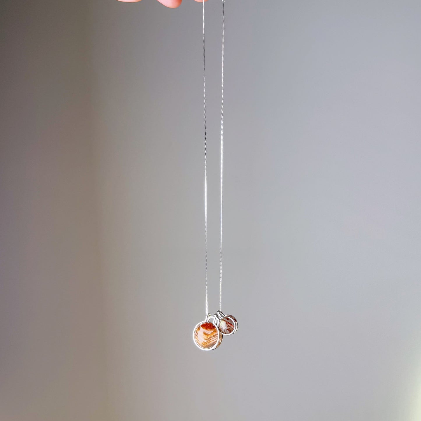 Natural Red Phantom Quartz and Rutilated Quartz Crystal Silver Necklace