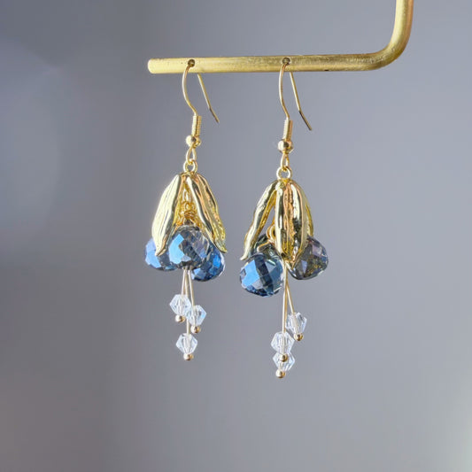 Handmade Wild Blue Berries and Golden Leaves Earrings