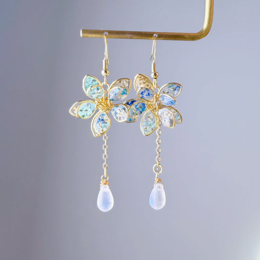 Handmade Blue Pressed Spring Flowers Dangle Earrings