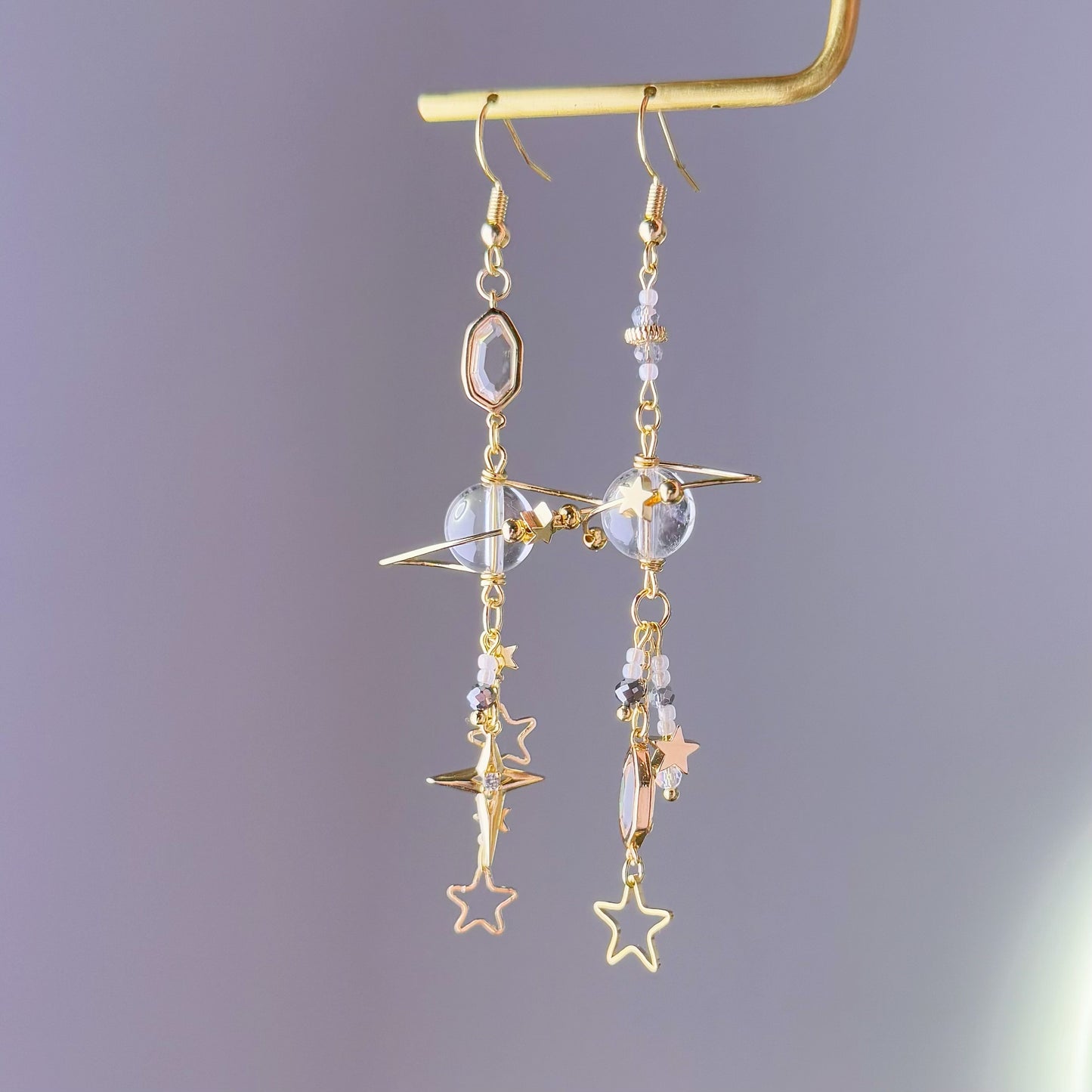 Clear Quartz Planet Celestial Mismatch Earrings