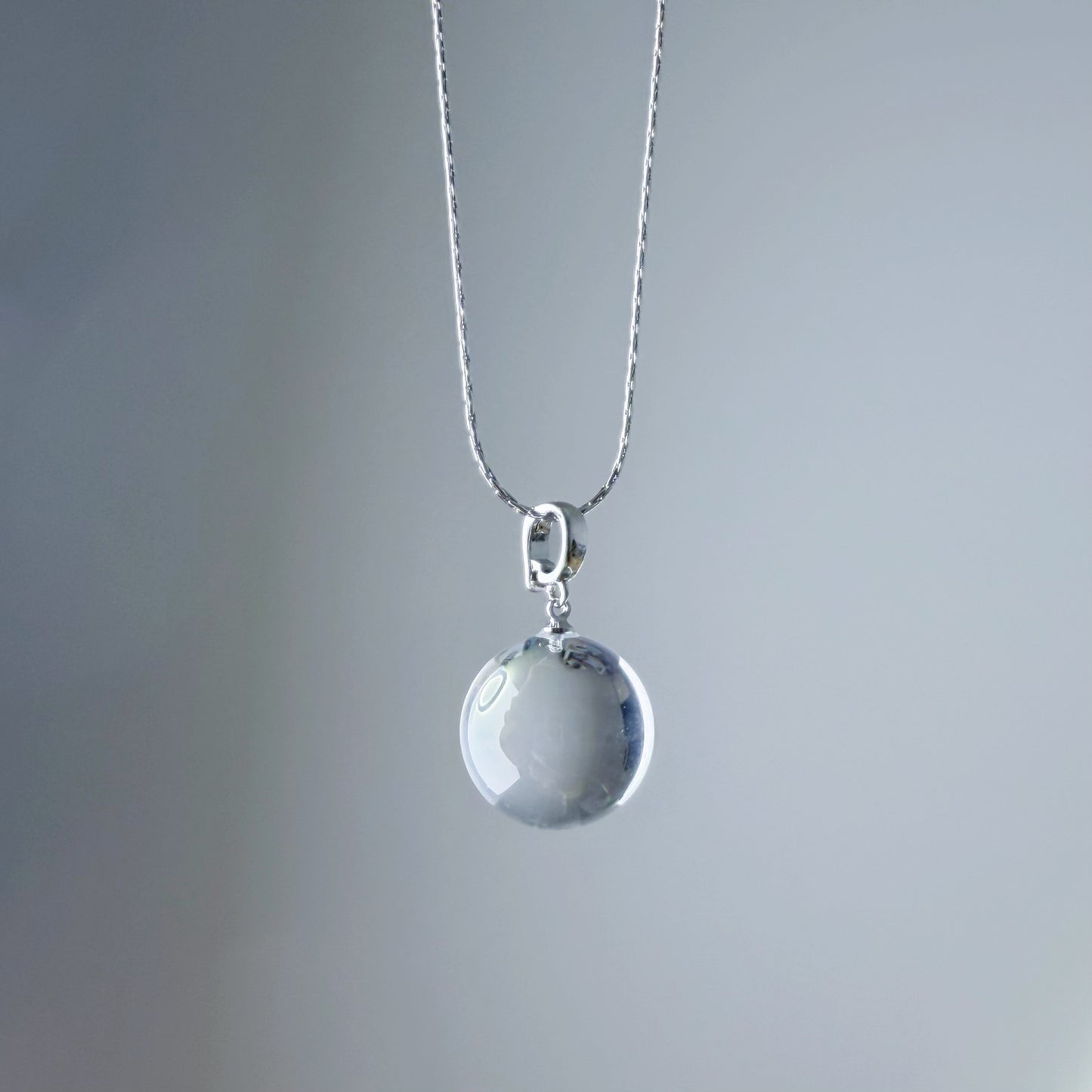Handmade Natural Clear Quartz Globe Bubble Pendant Necklace