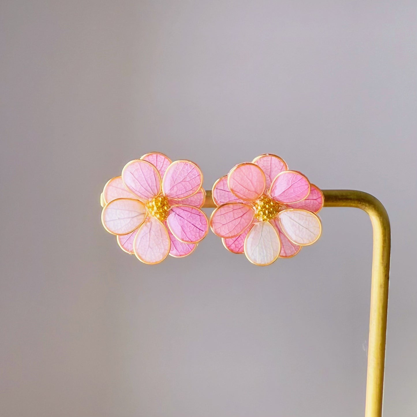Handmade Macaron Colour Dried Hydrangeas Flower Petals Earrings
